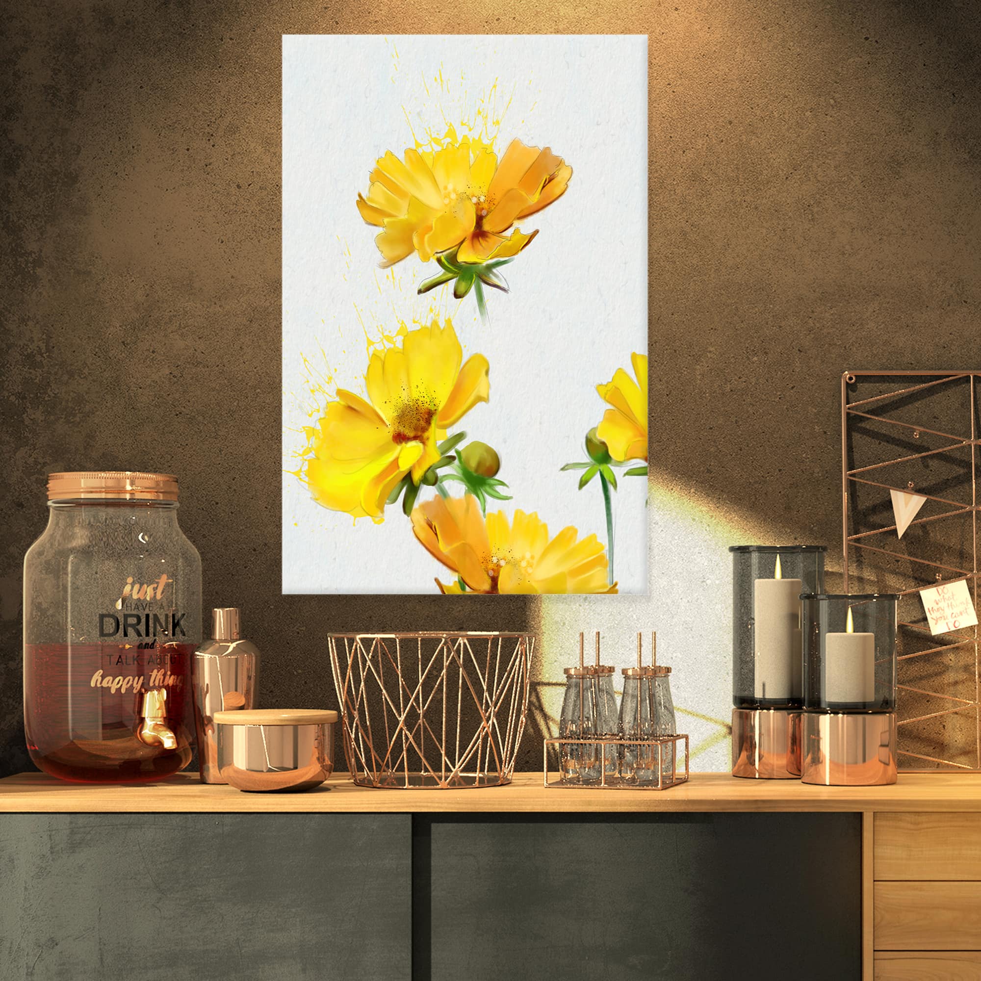 Designart - Beautiful Yellow Flowers on White - Floral Canvas Art Print
