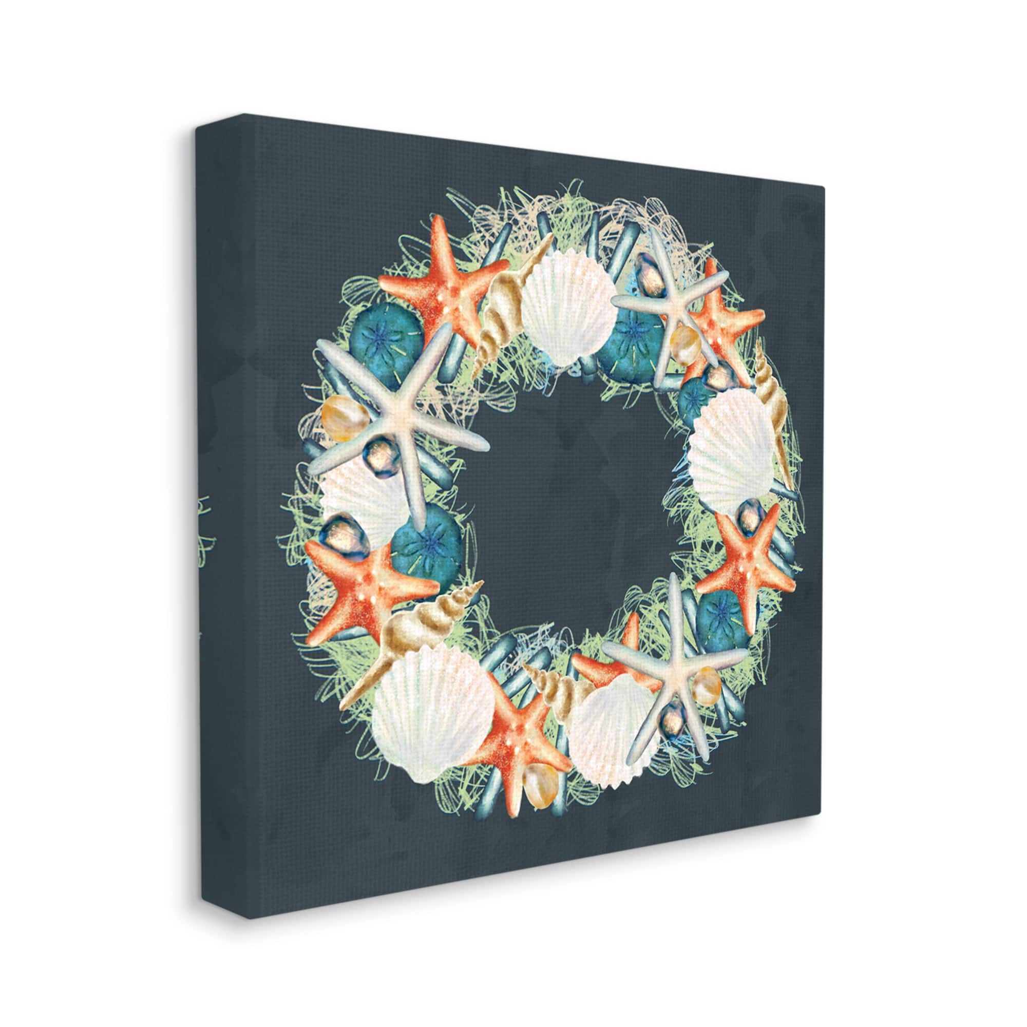 Stupell Industries Starfish and Nautical Sea Shell Wreath Canvas Wall Art