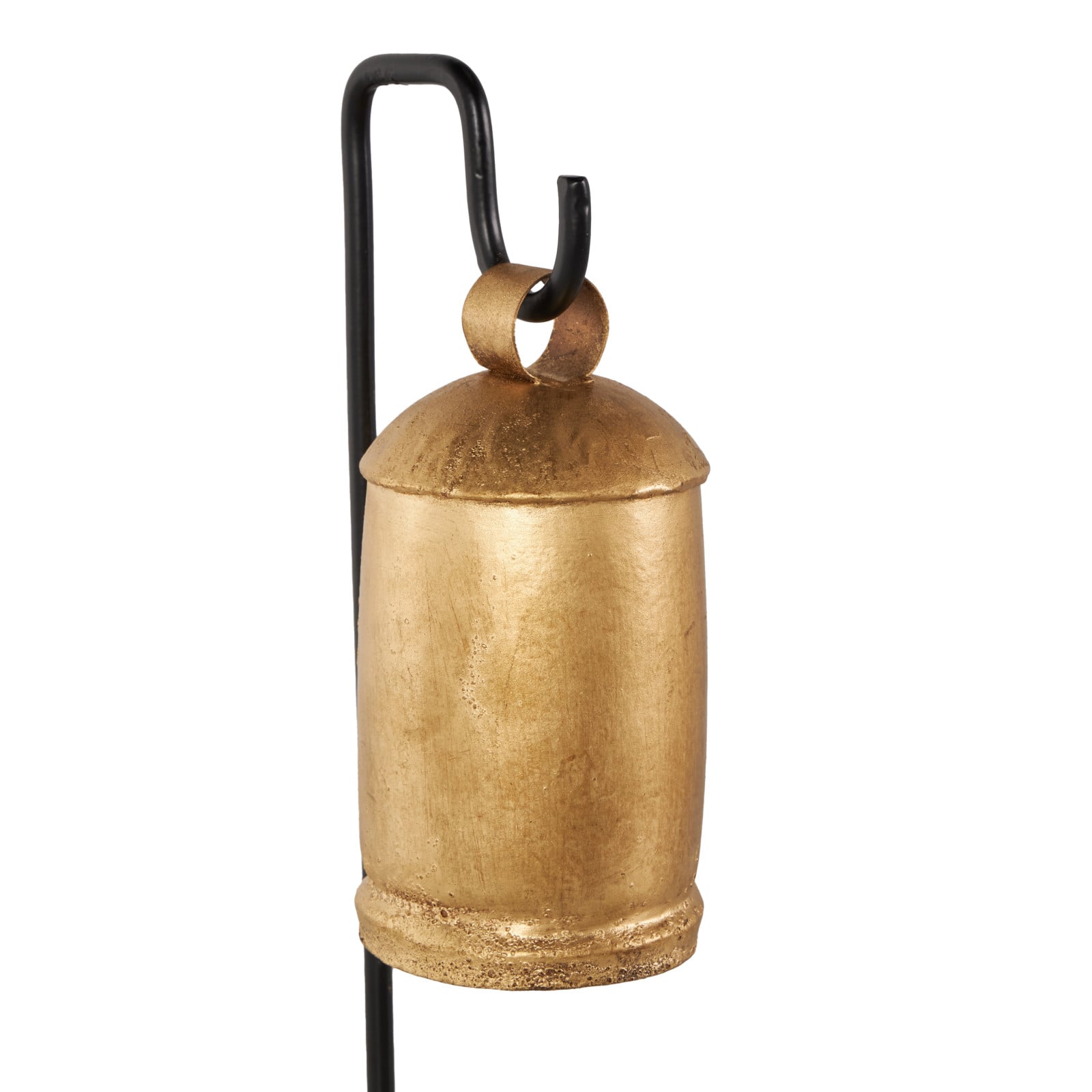 Gold Metal Decorative Cow Bells with Black Stand & Brown Wooden Clapper Set