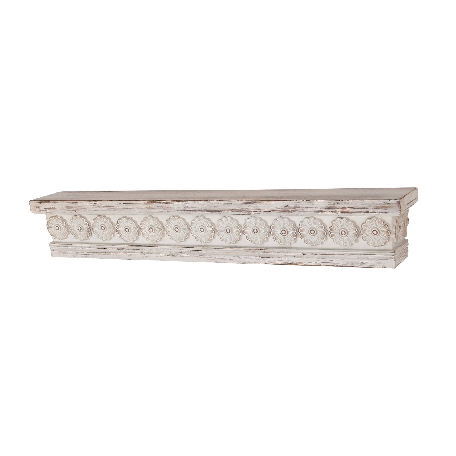 White Chinese fir wood Vintage Wall Shelf, 6" x 36" x 5"
