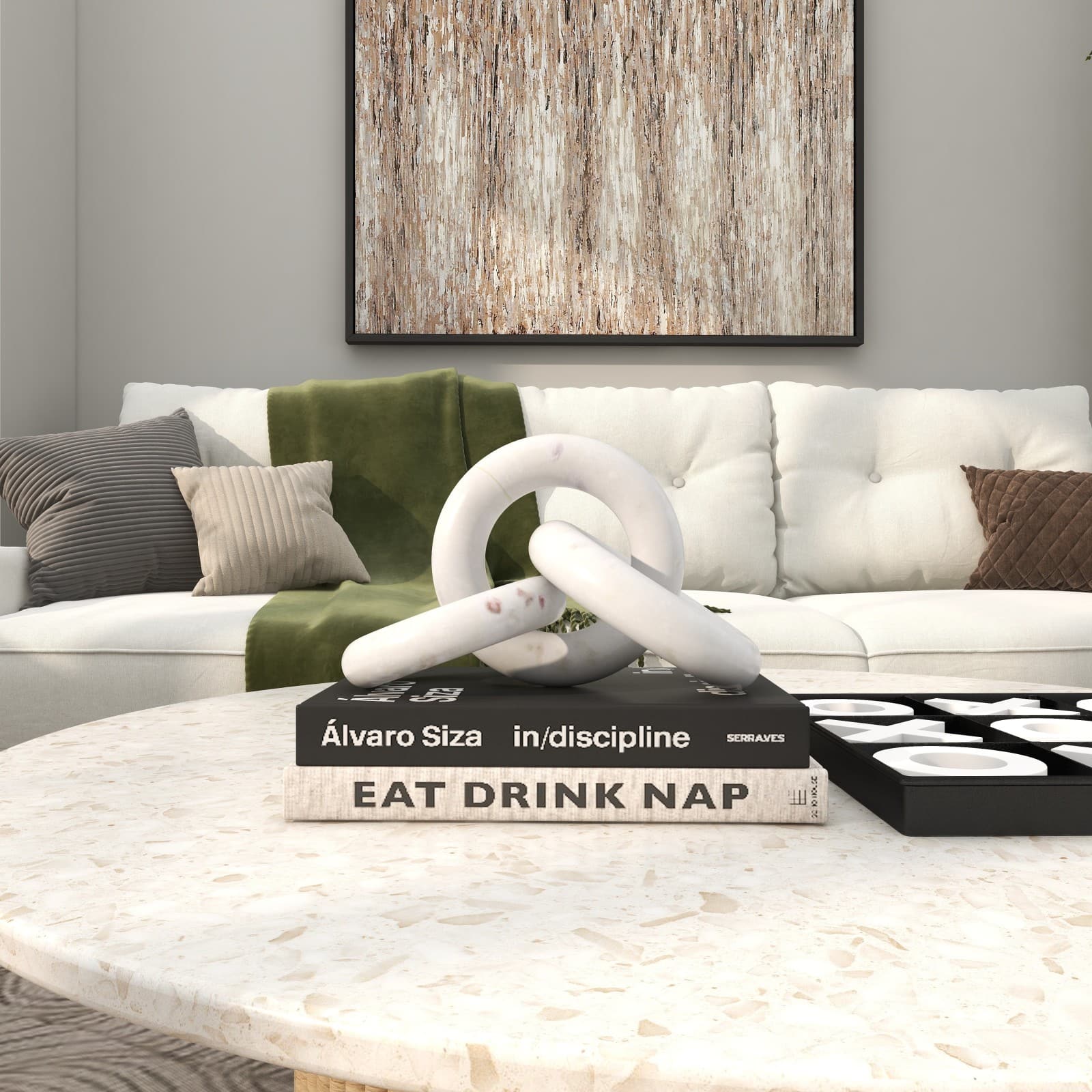 10" White Marble 3 Link Chain Sculpture Décor