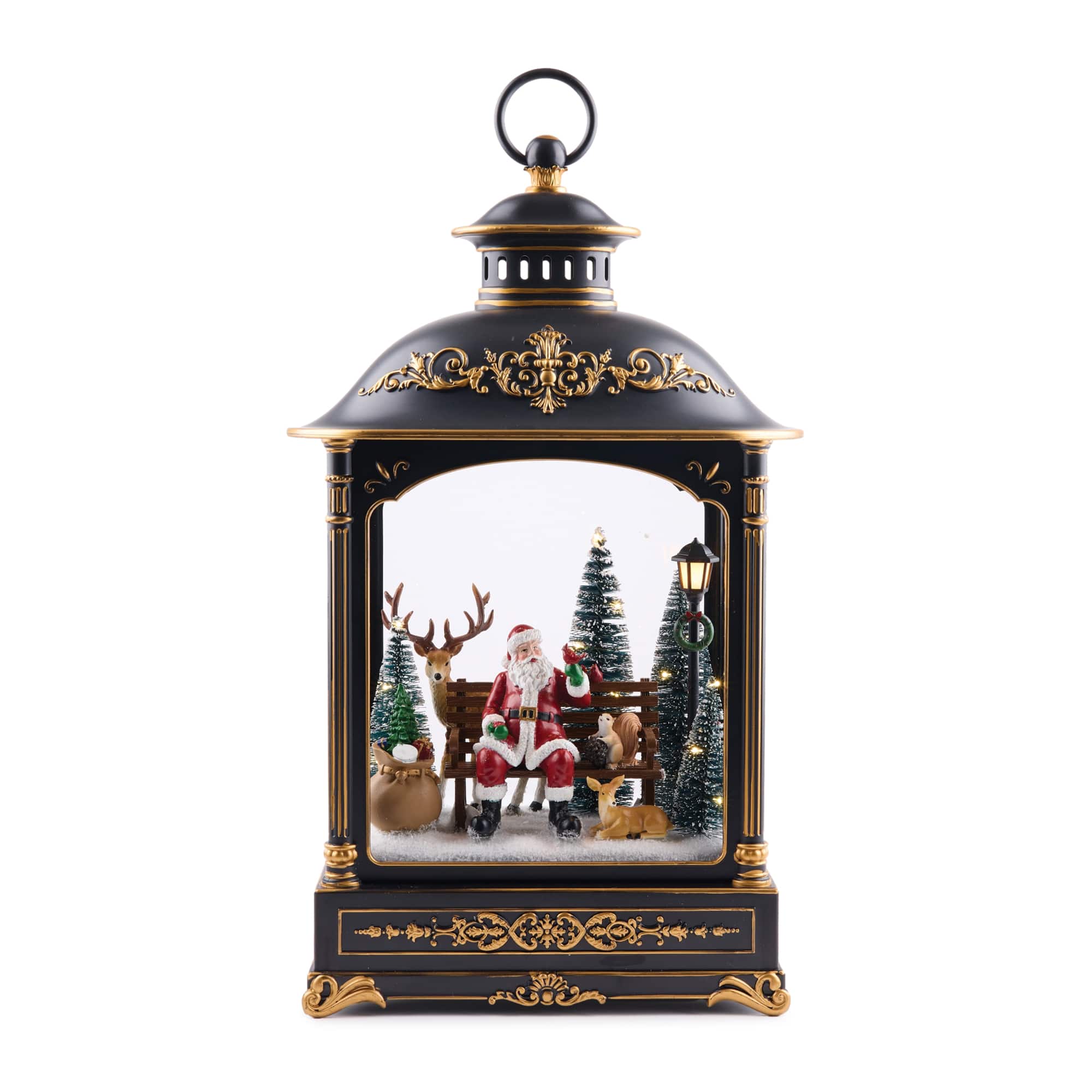 Melrose 17.5" LED Santa, Pine Trees & Woodland Animals Lantern Scene