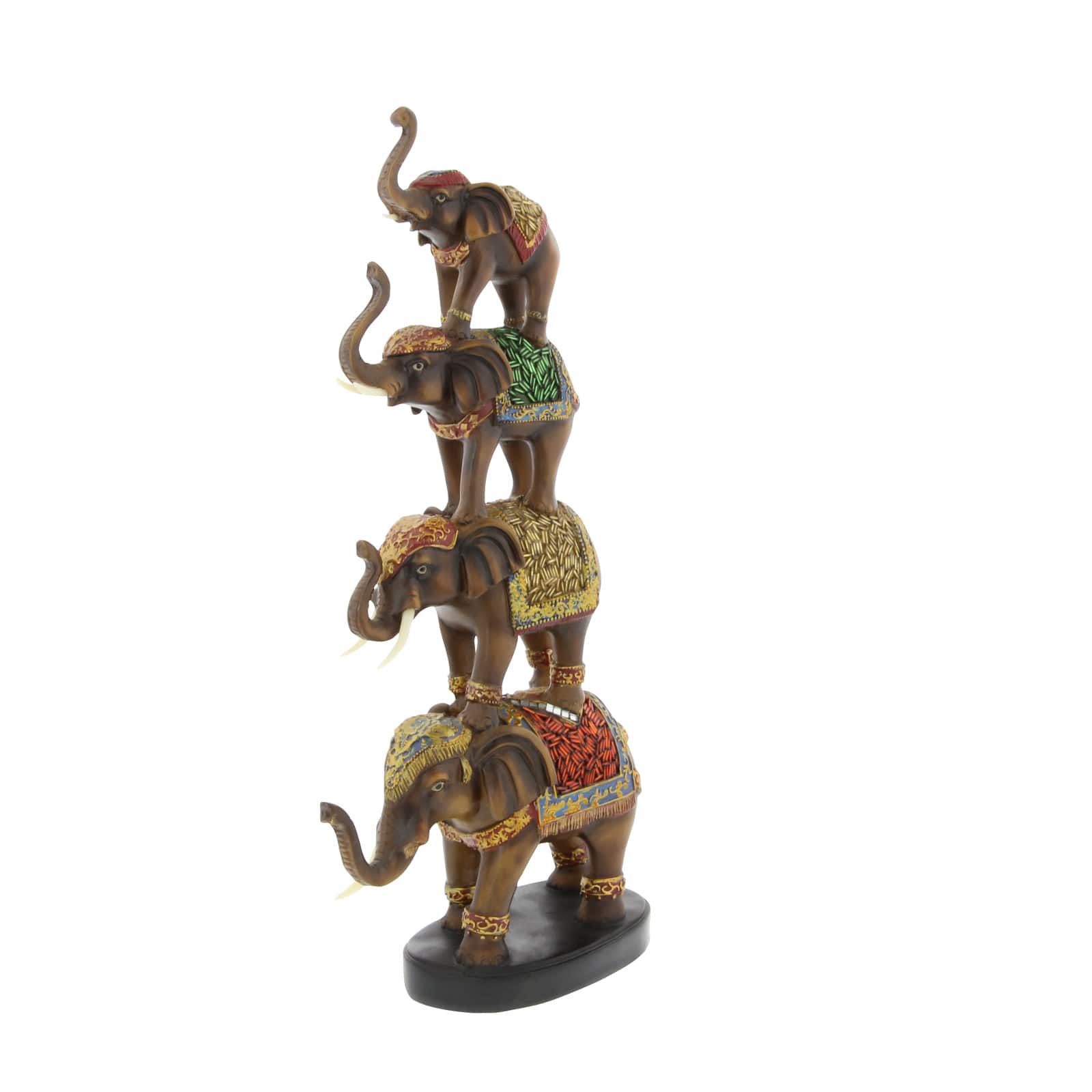 18" Brown Polystone Eclectic Elephant Sculpture