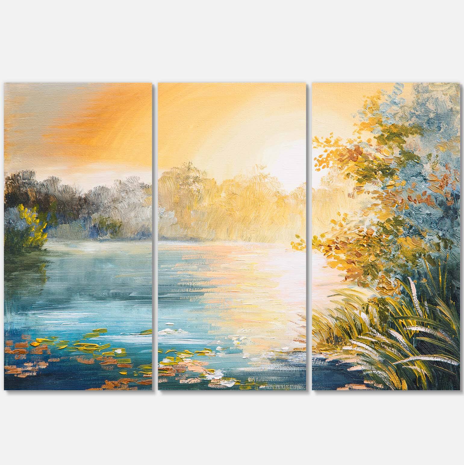 Designart - Sunset on the Lake - Landscape Art Print Canvas