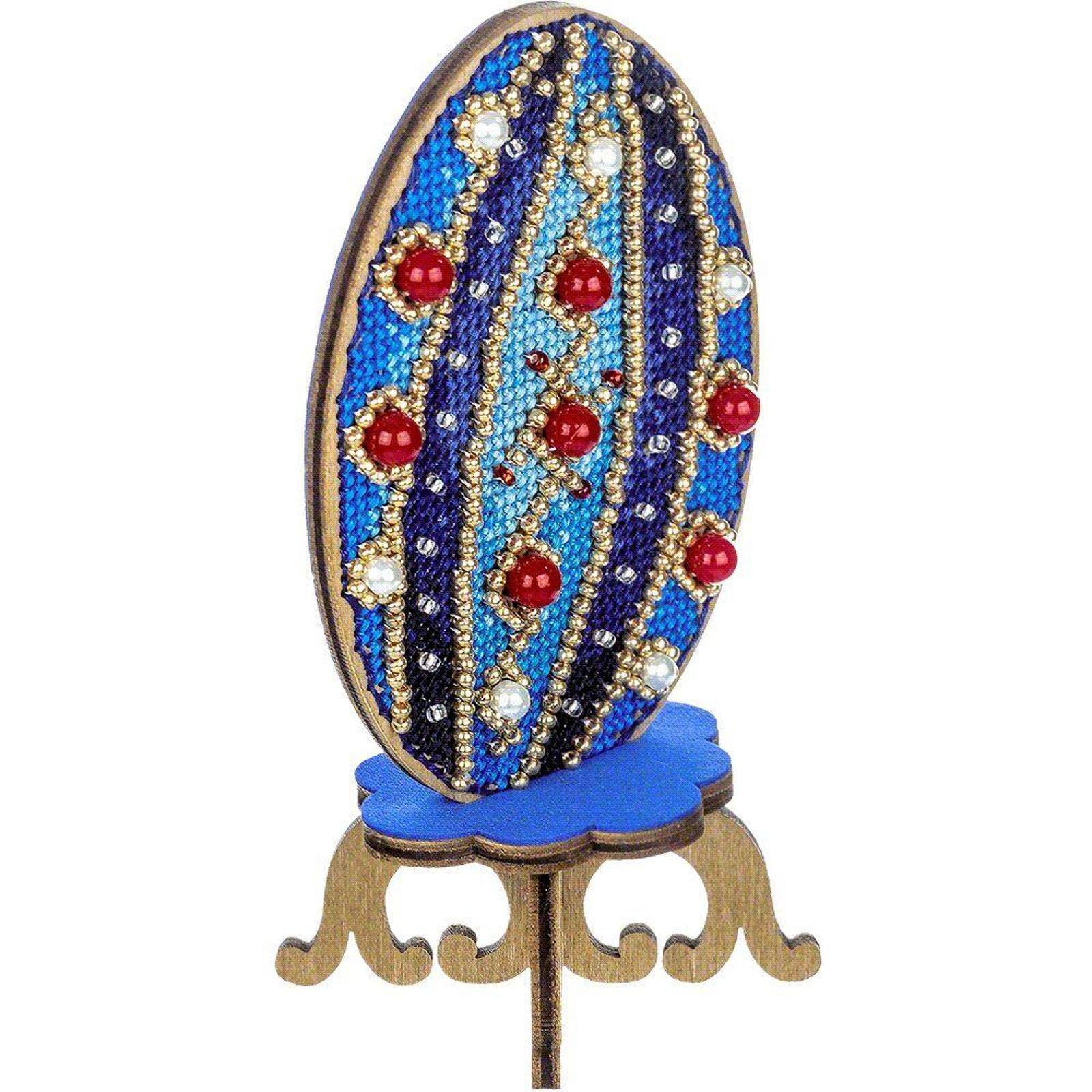 Wonderland Crafts Blue Stripes Easter Egg Cross Stitch on Wood Kit