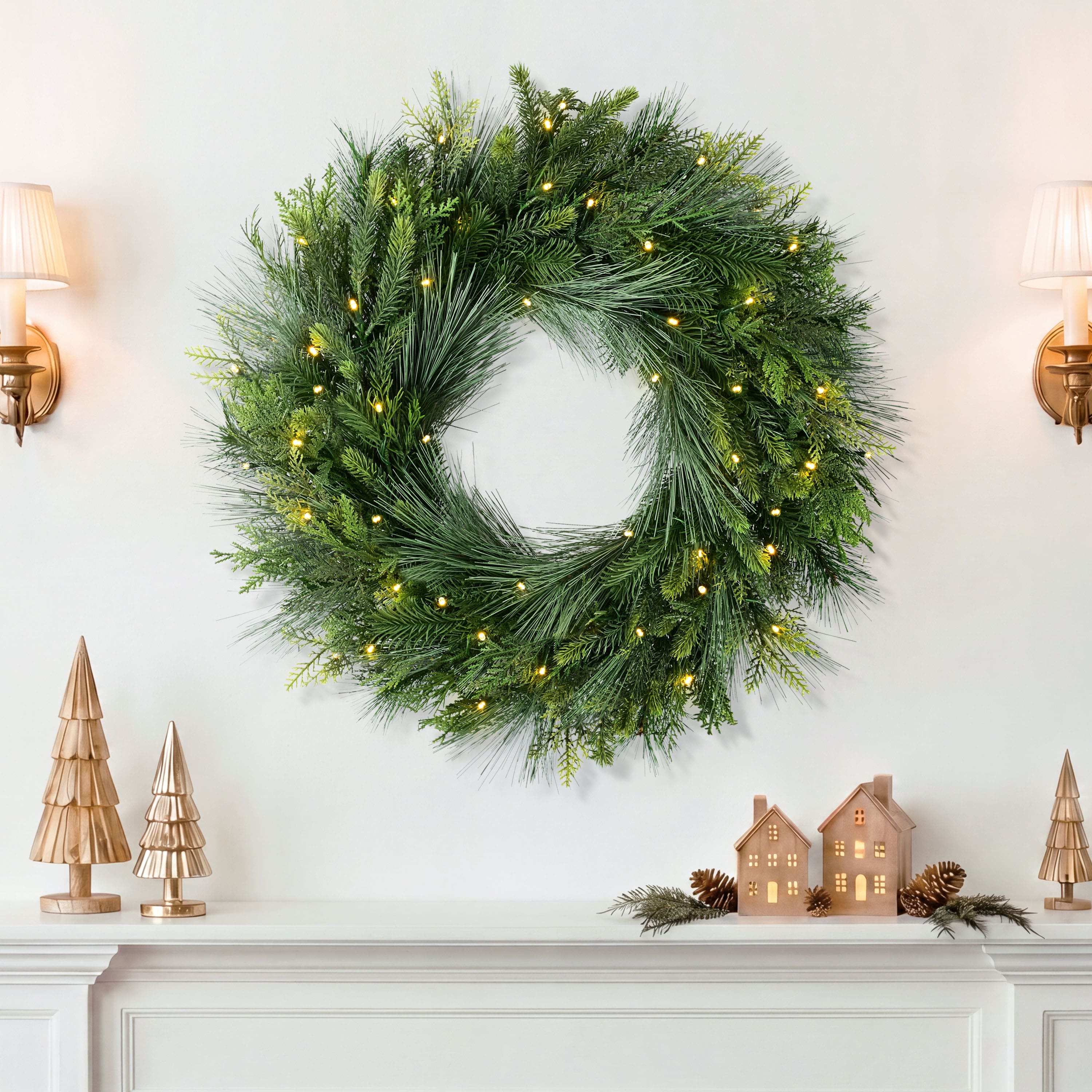 Puleo International 24" Pre-Lit Battery Operated with Timer Artificial Christmas Wreath