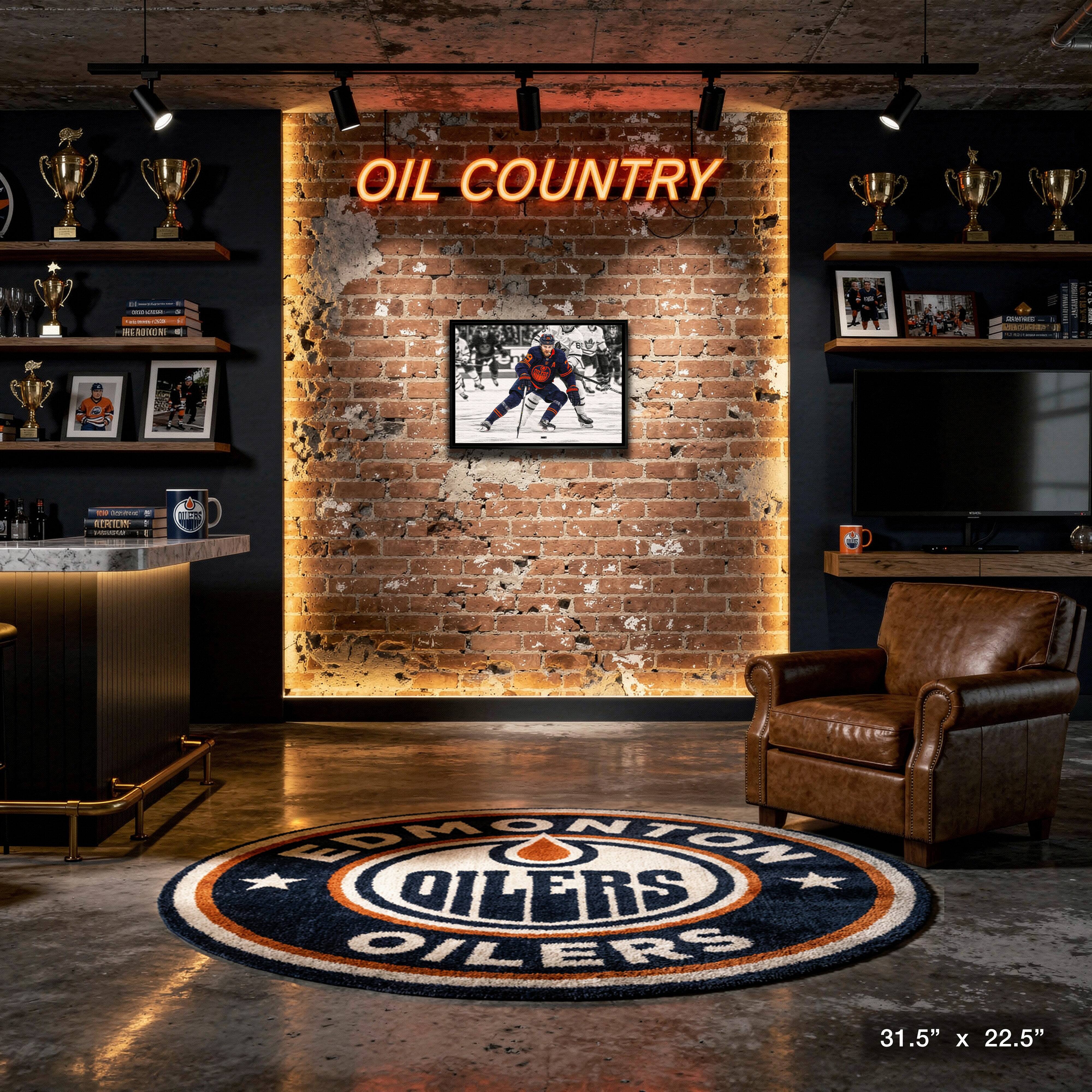 Leon Draisaitl 20" x 29" Framed Canvas Oilers Action-H 31.5" x 22.5"