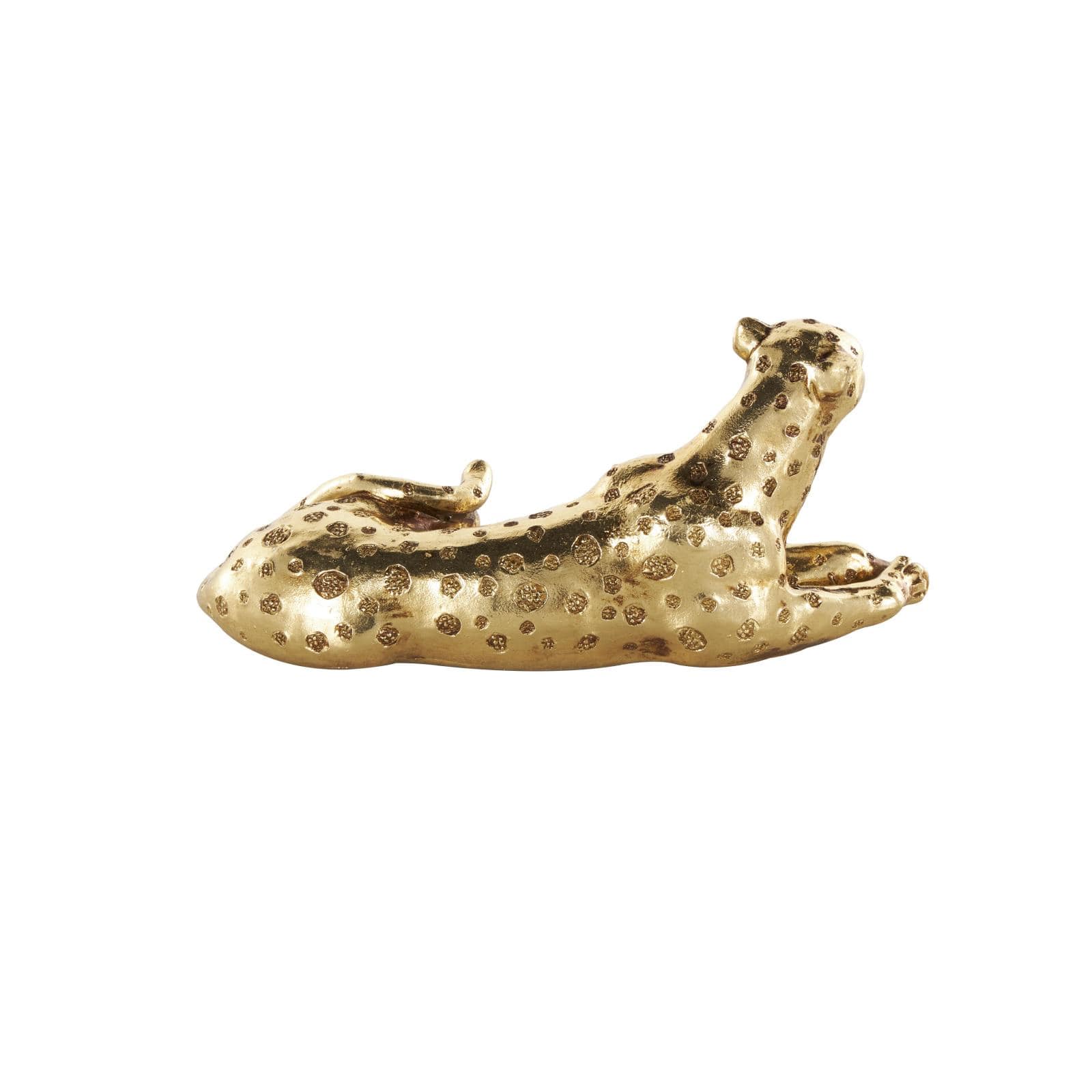 7.75" Gold Resin Laying Leopard Sculpture with Textured Spots