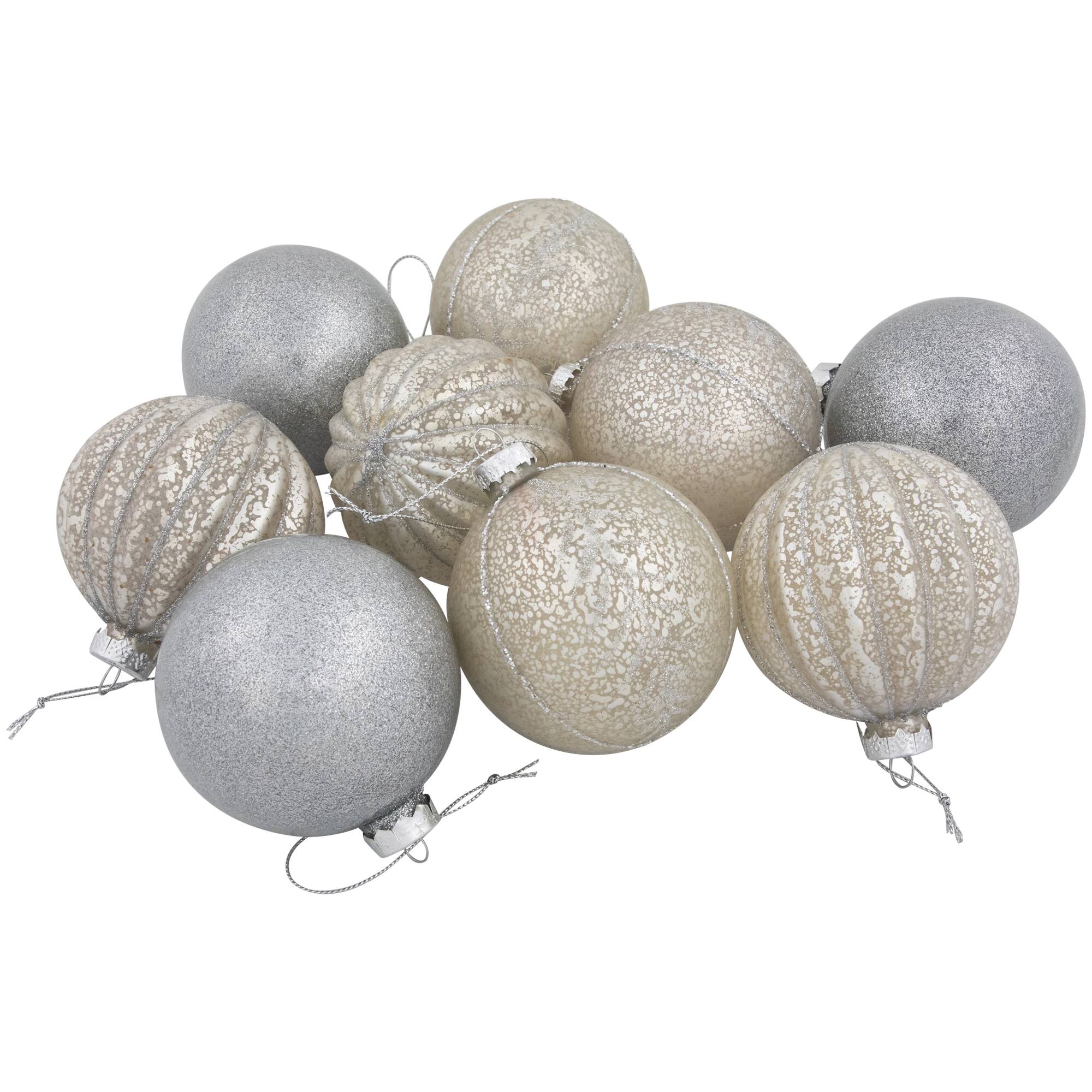 Northlight 3" Silver & Champagne Gold 2-Finish Glass Ball Christmas Ornaments Set