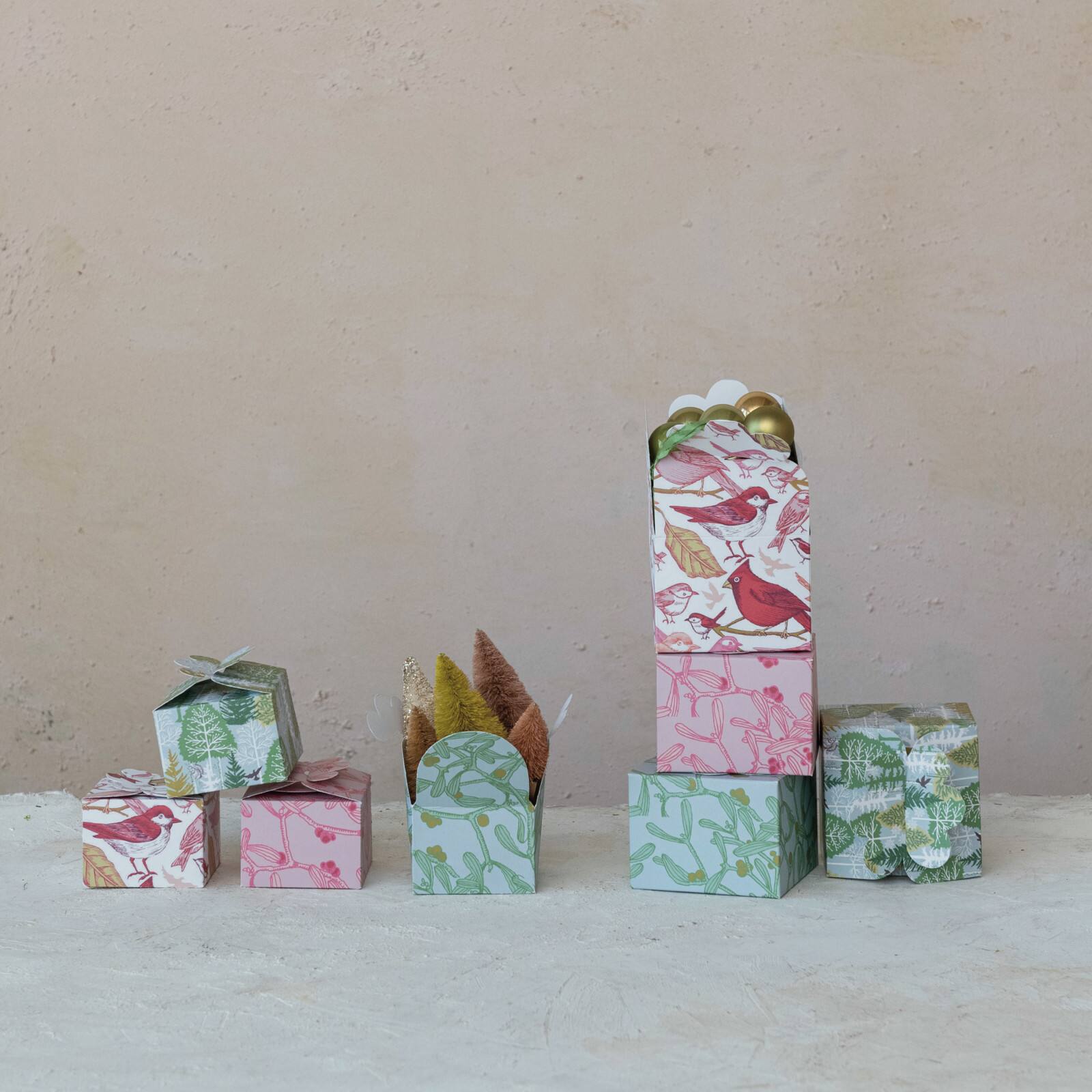 Hello Honey Green & Pink Trees, Plants & Bird Pattern Interlocking Gift Boxes, 4ct.