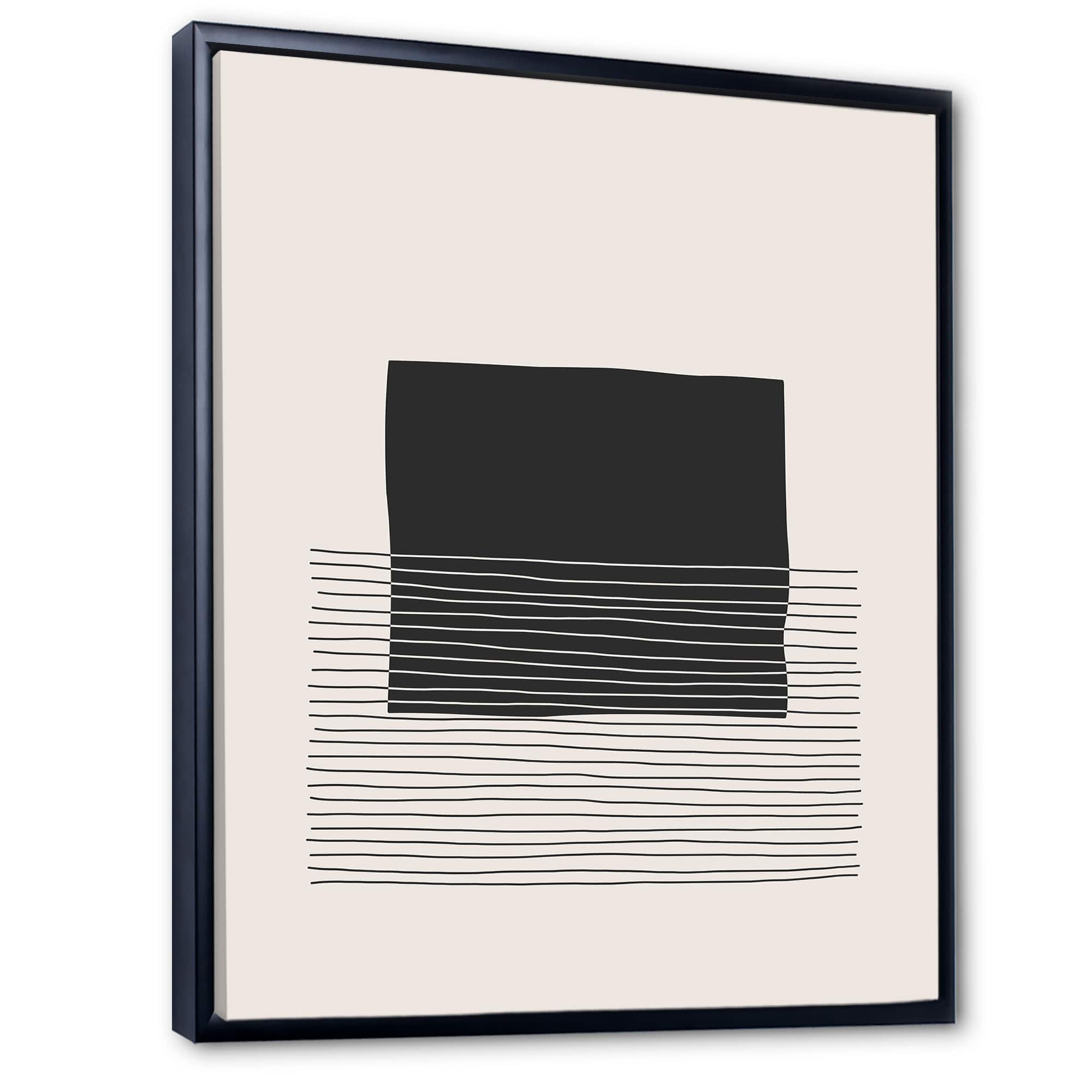 Designart - Minimal Geometric Lines And Squares VIII - Modern Canvas Wall Art Print in Black Frame