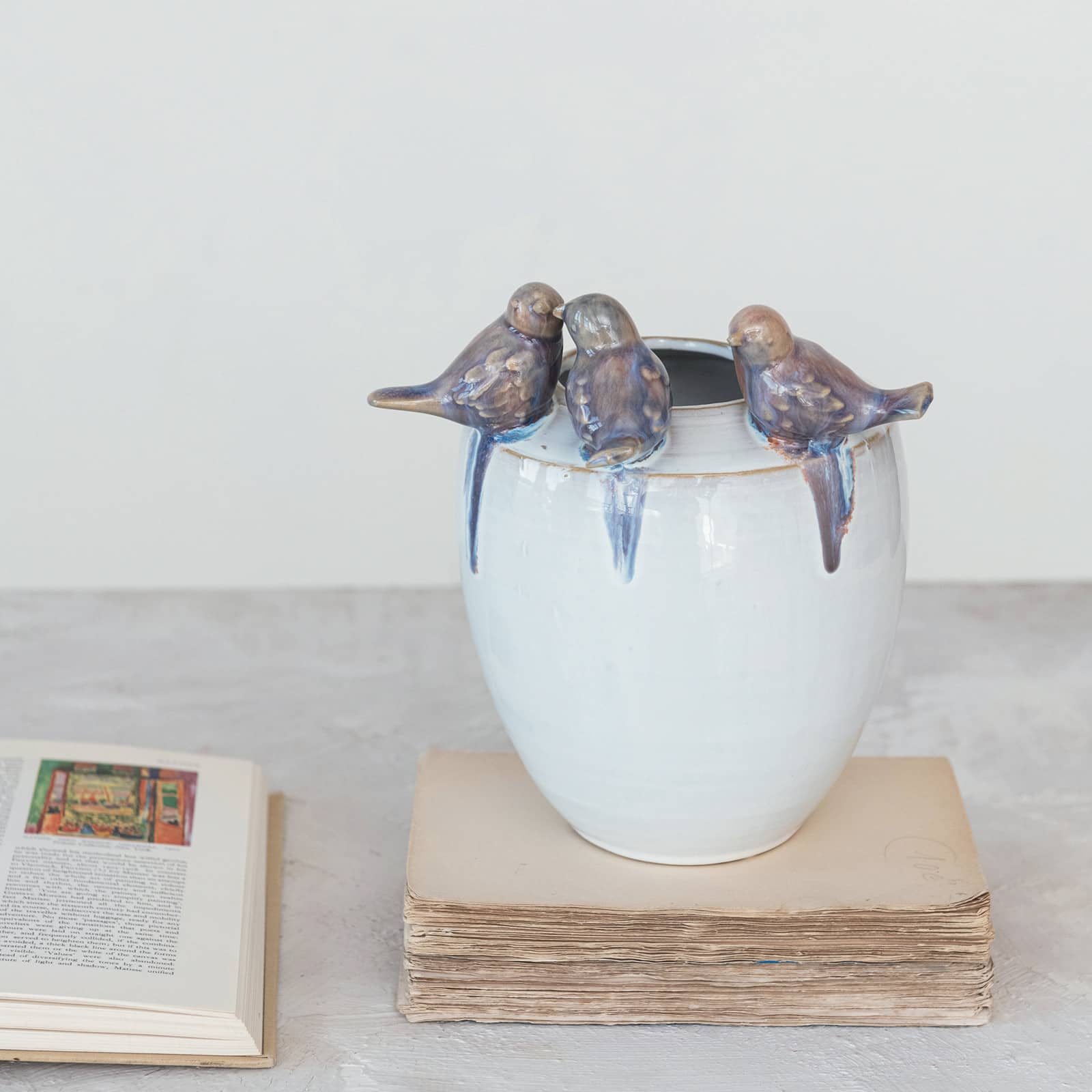 Hello Honey® 7.5" Multicolor 3D Birds Stoneware Planter Vase