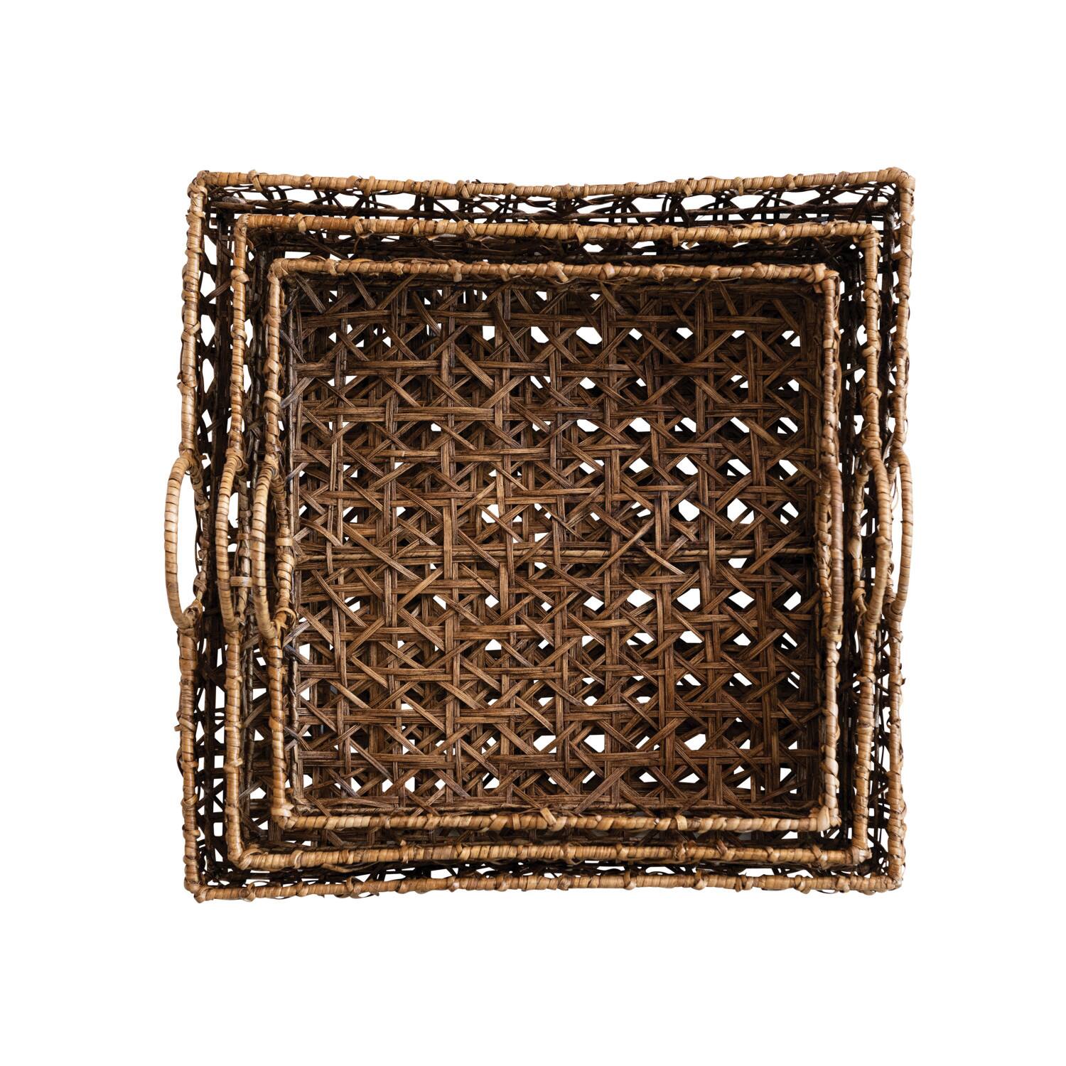 Hello Honey® Natural Square Hand-Woven Rattan Trays with Handles