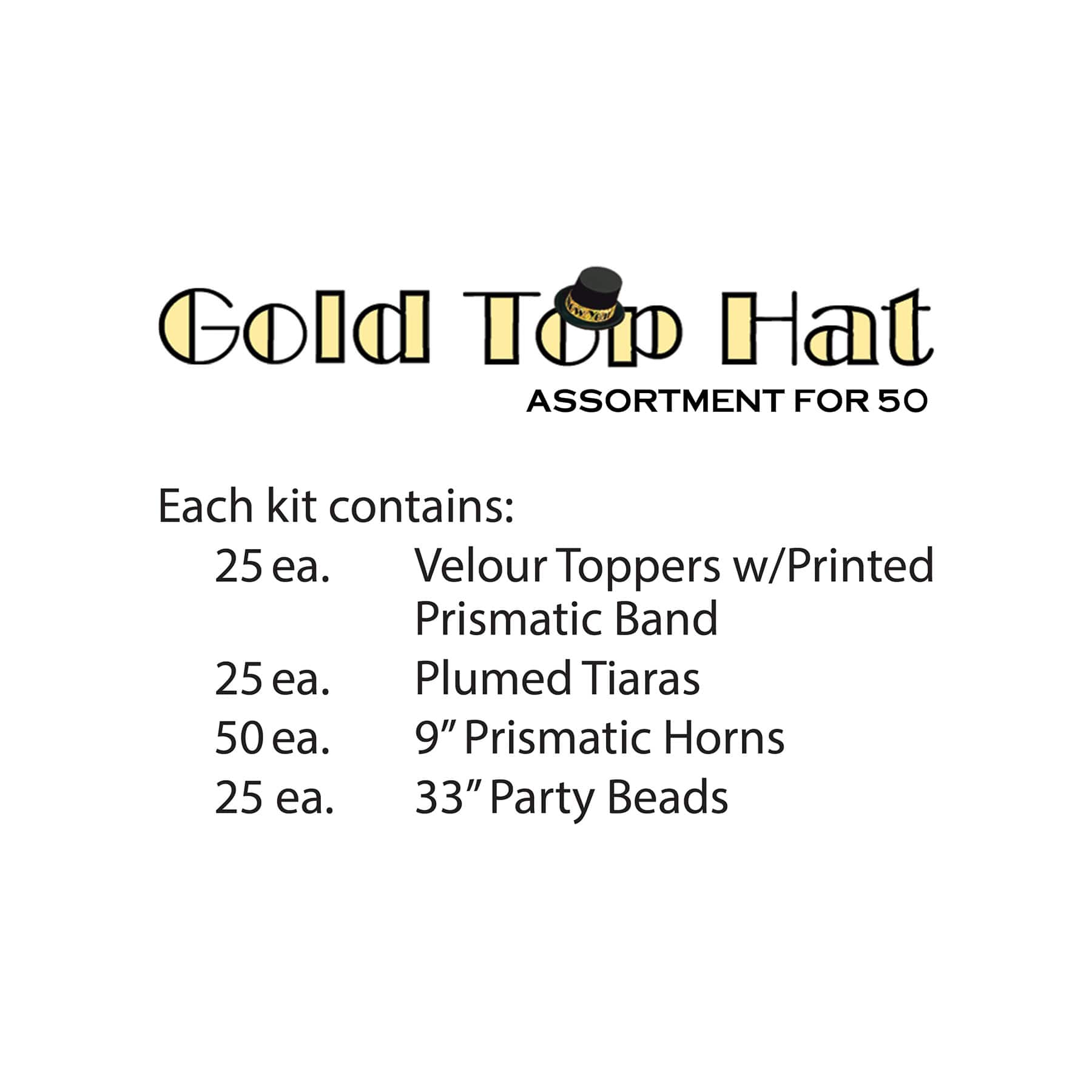 Beistle Black & Gold New Year Top Hat Party Favor Kit for 50