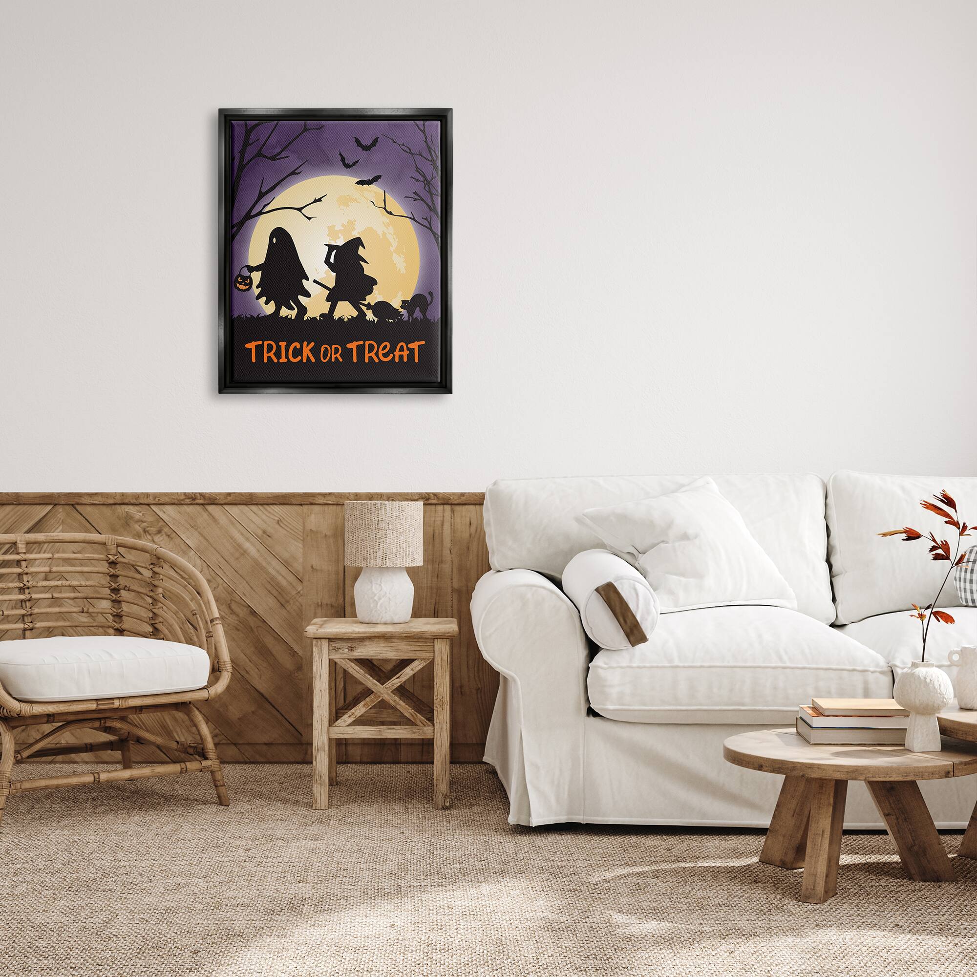 Stupell Industries Trick Or Treat Halloween Silhouettes Framed Floater Canvas Wall Art