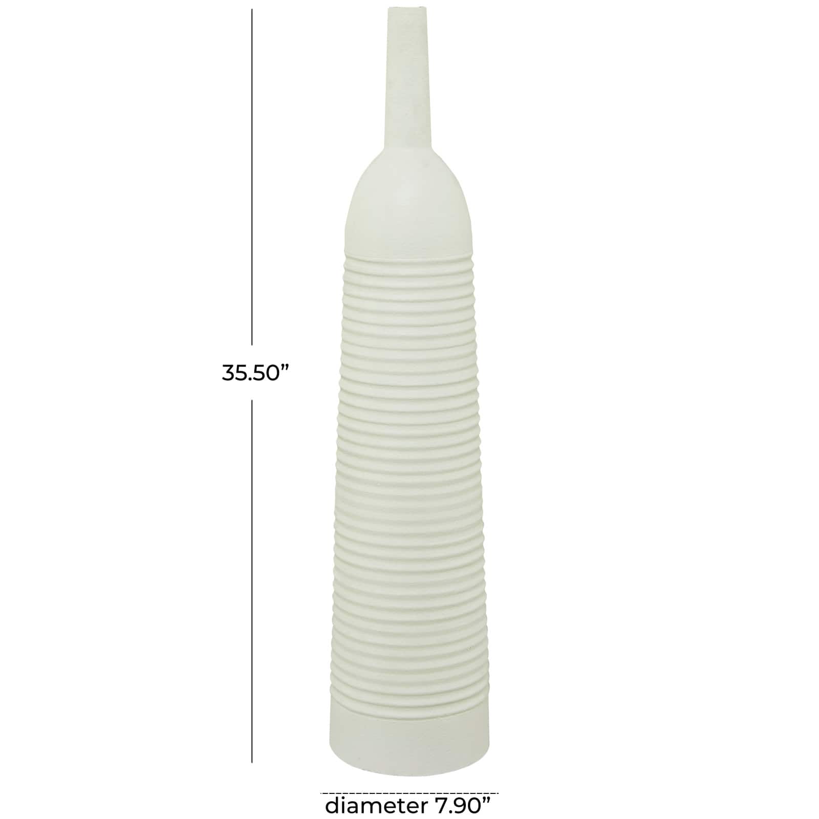 White Metal Grooved Vase 8" x 8" x 36"