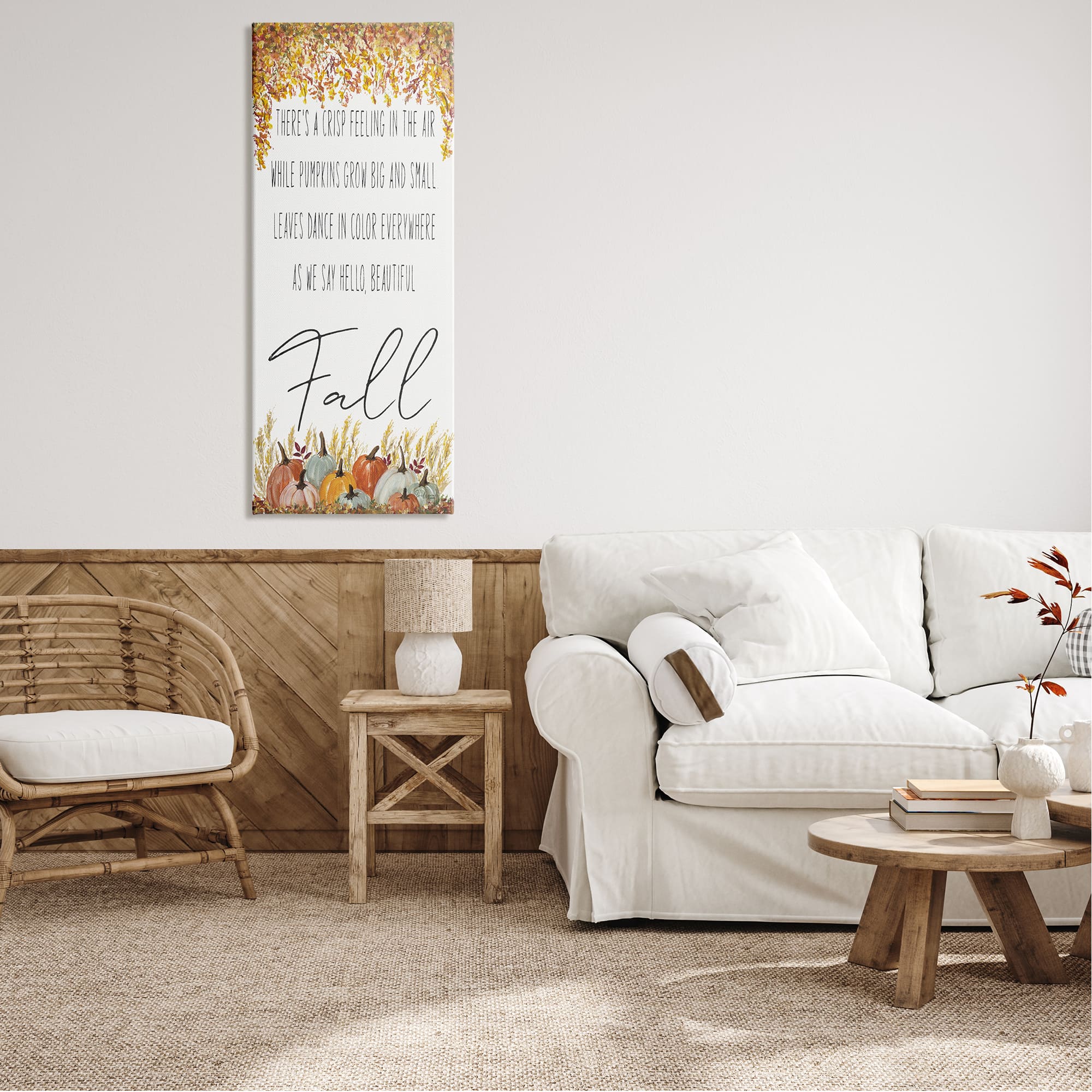 Stupell Industries Autumnal Hello Beautiful Fall Phrase Canvas Wall Art