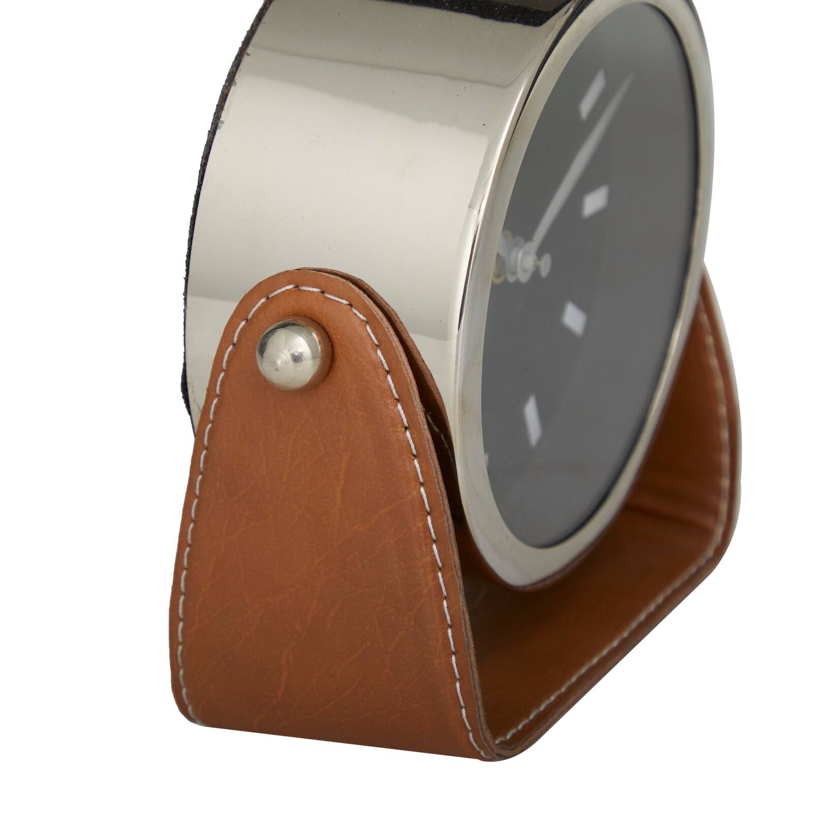 Stainless Steel Clock with Leather Stand