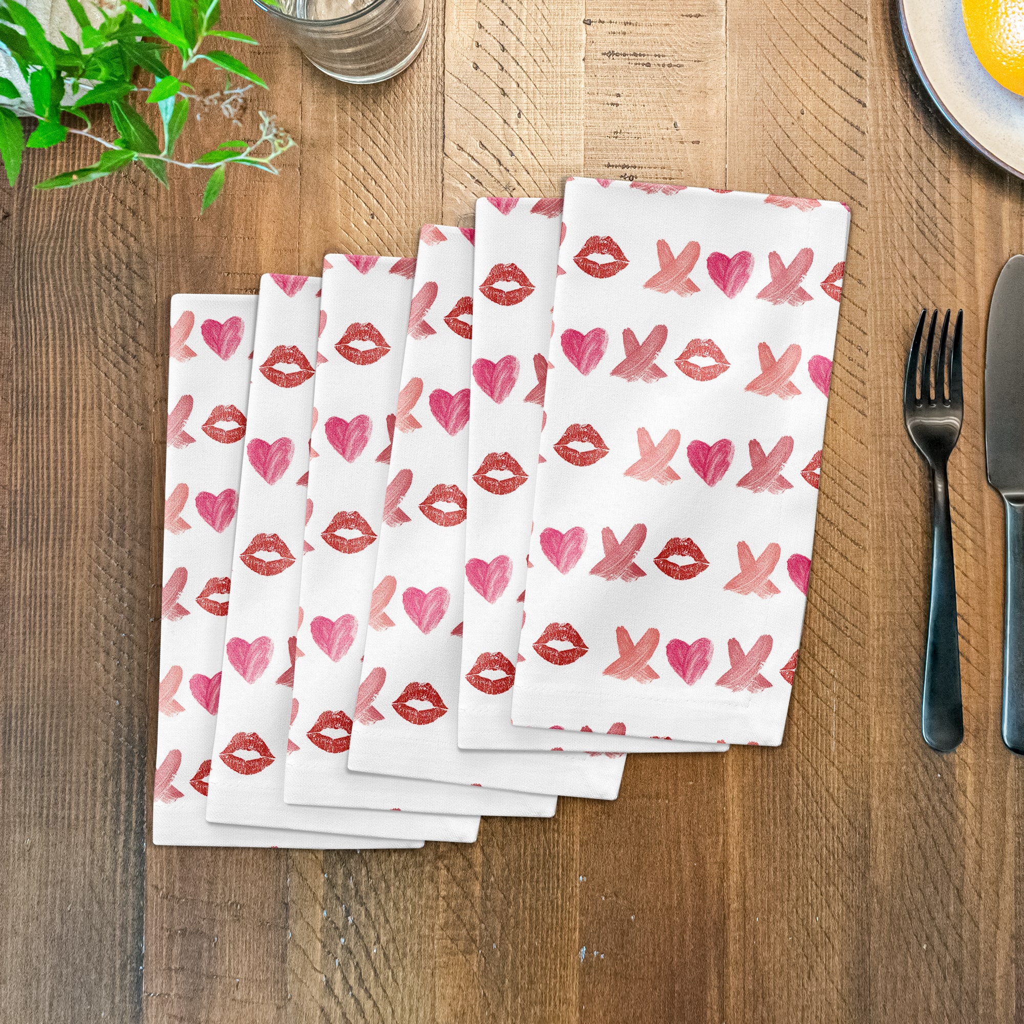 Lipstick XO Pattern 10" x 10" Cotton Twill Napkin