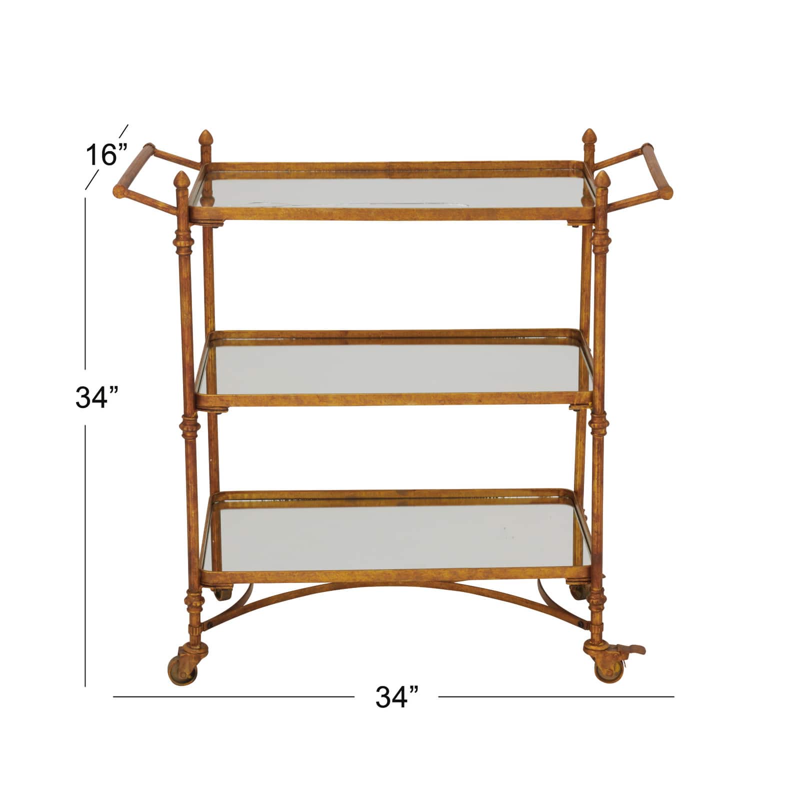 Brass Iron Bar Cart, 33" x 35" x 18"