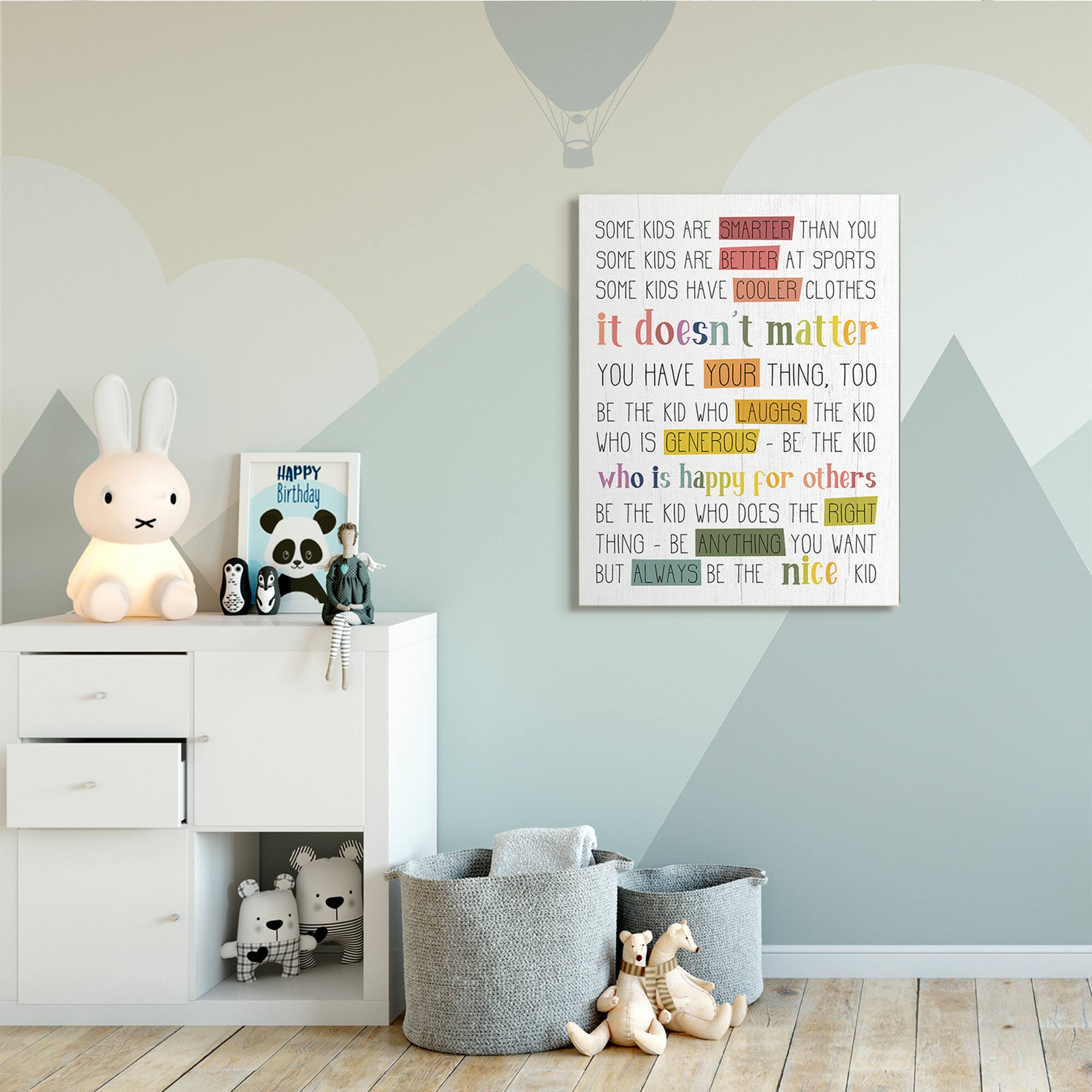 Stupell Industries Be the Nice Kid Sentiments Rainbow Text Pop Canvas Wall Art