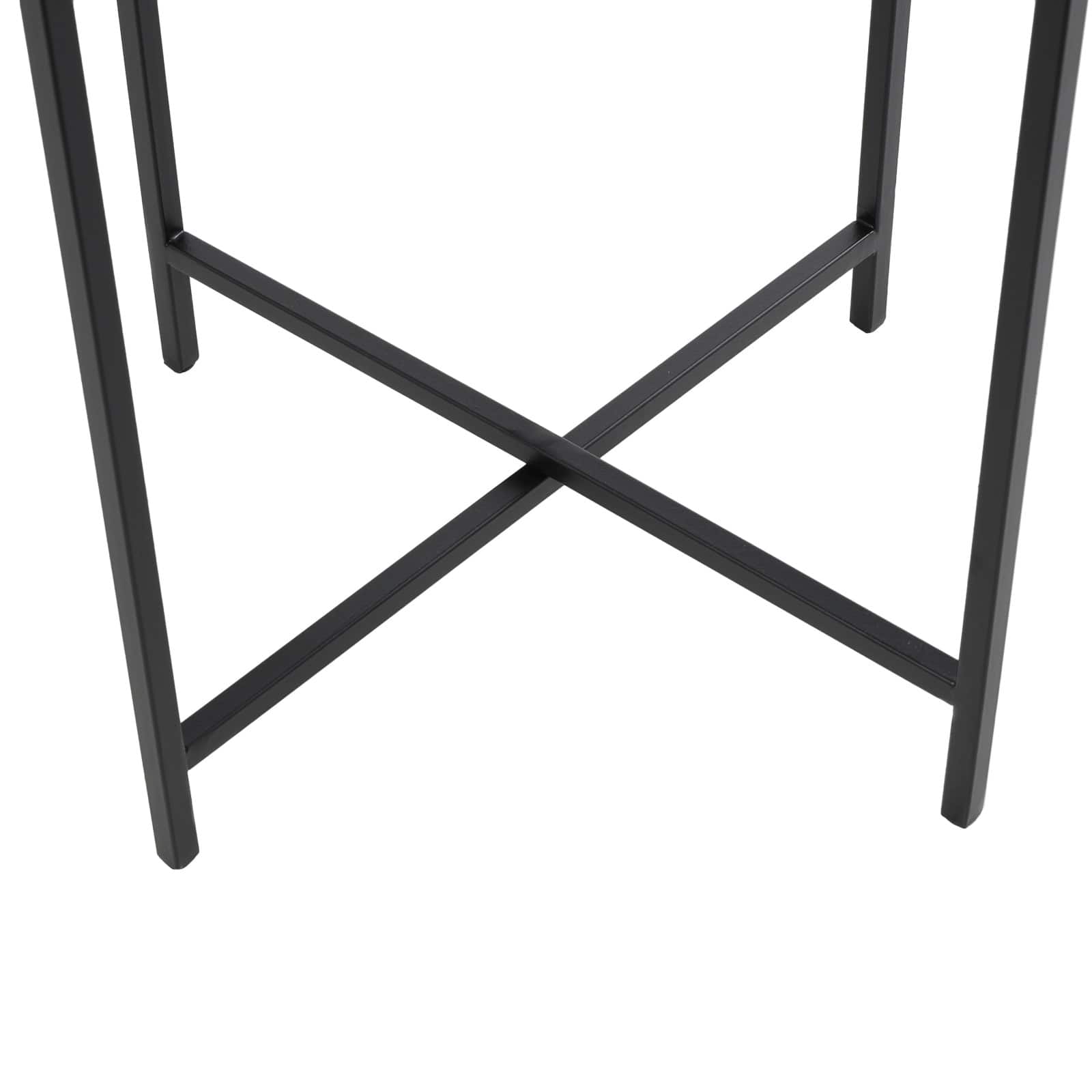 24" Metal X-Shaped Accent Table with Textured Glass Tabletop