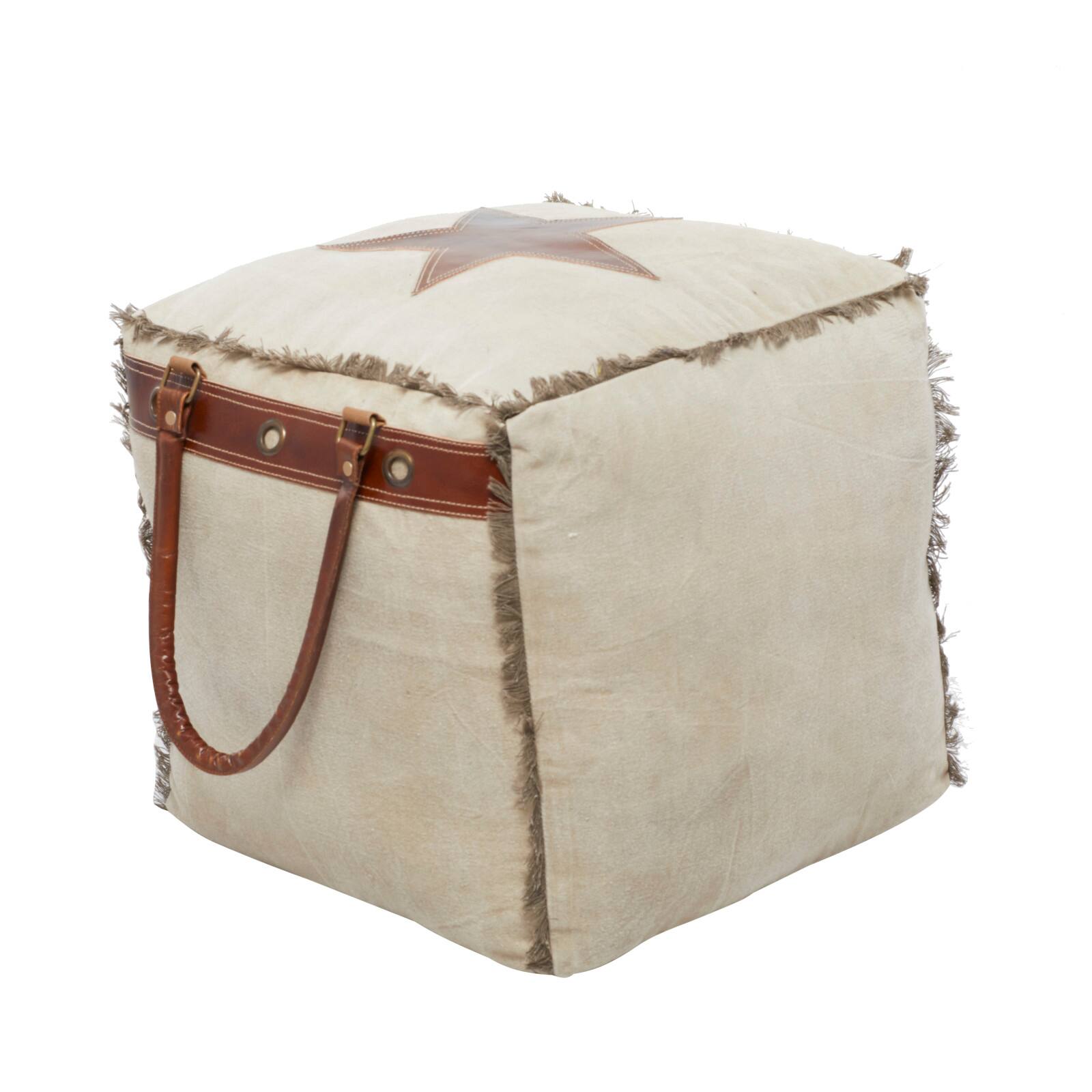 Brown Canvas Rustic Stool, 19" x 20" x 20"