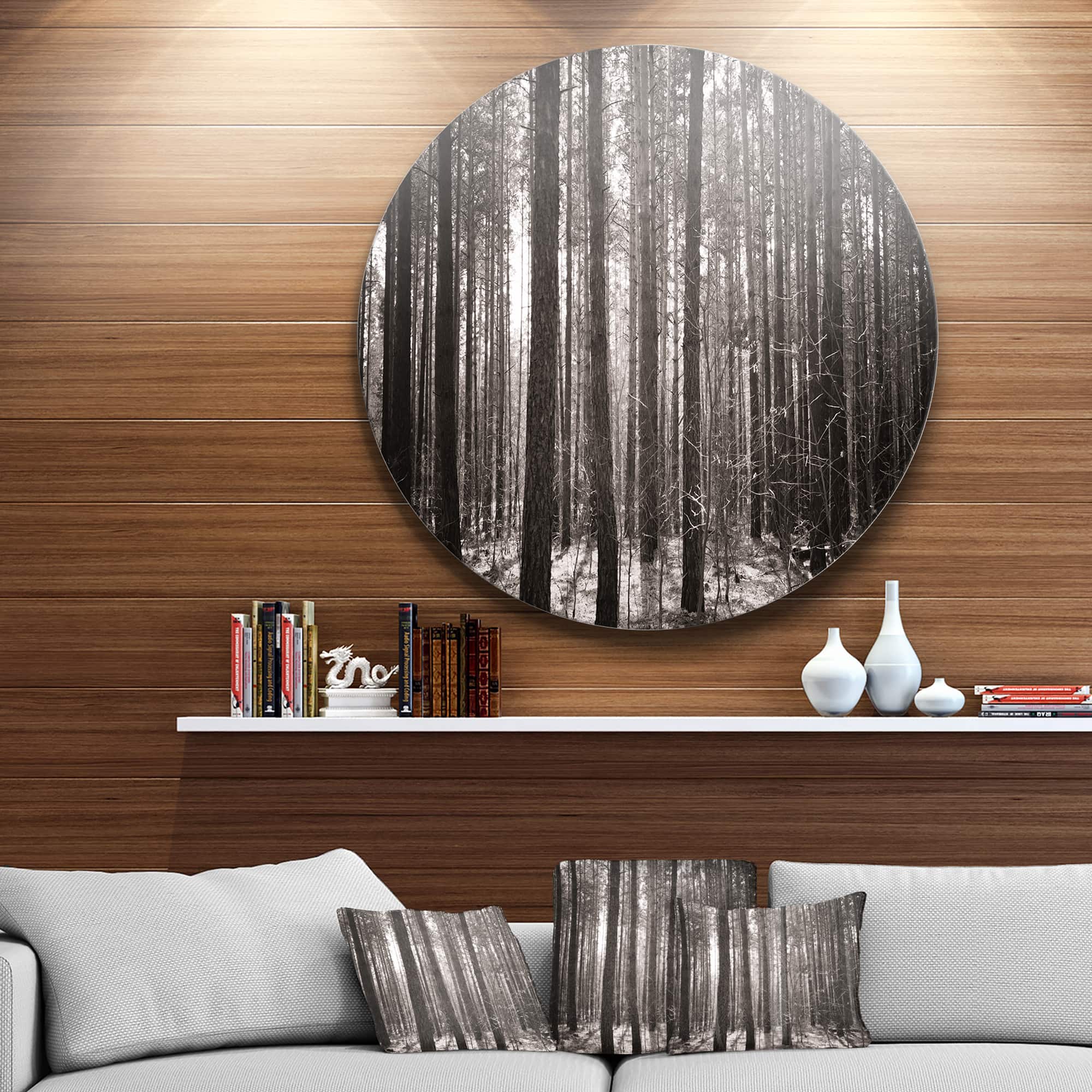 Designart - Beautiful Misty Forest in the Autumn' Disc Forest Metal Circle Wall Art