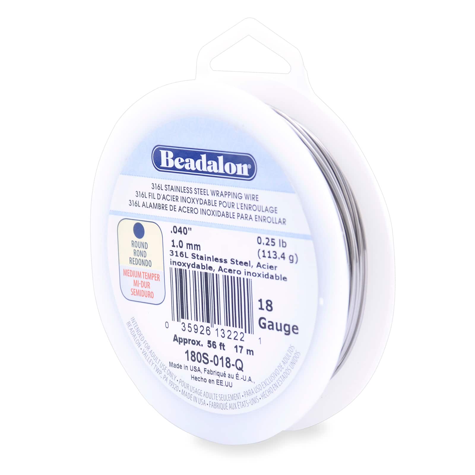 Beadalon® 18 Gauge Round 316L Stainless Steel Wrapping Wire
