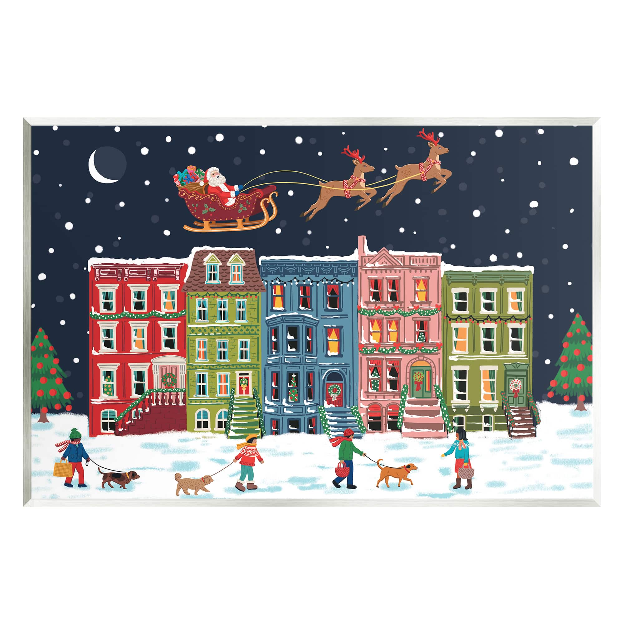Stupell Industries Snowy Christmas Town Santa Overhead Wall Plaque Art
