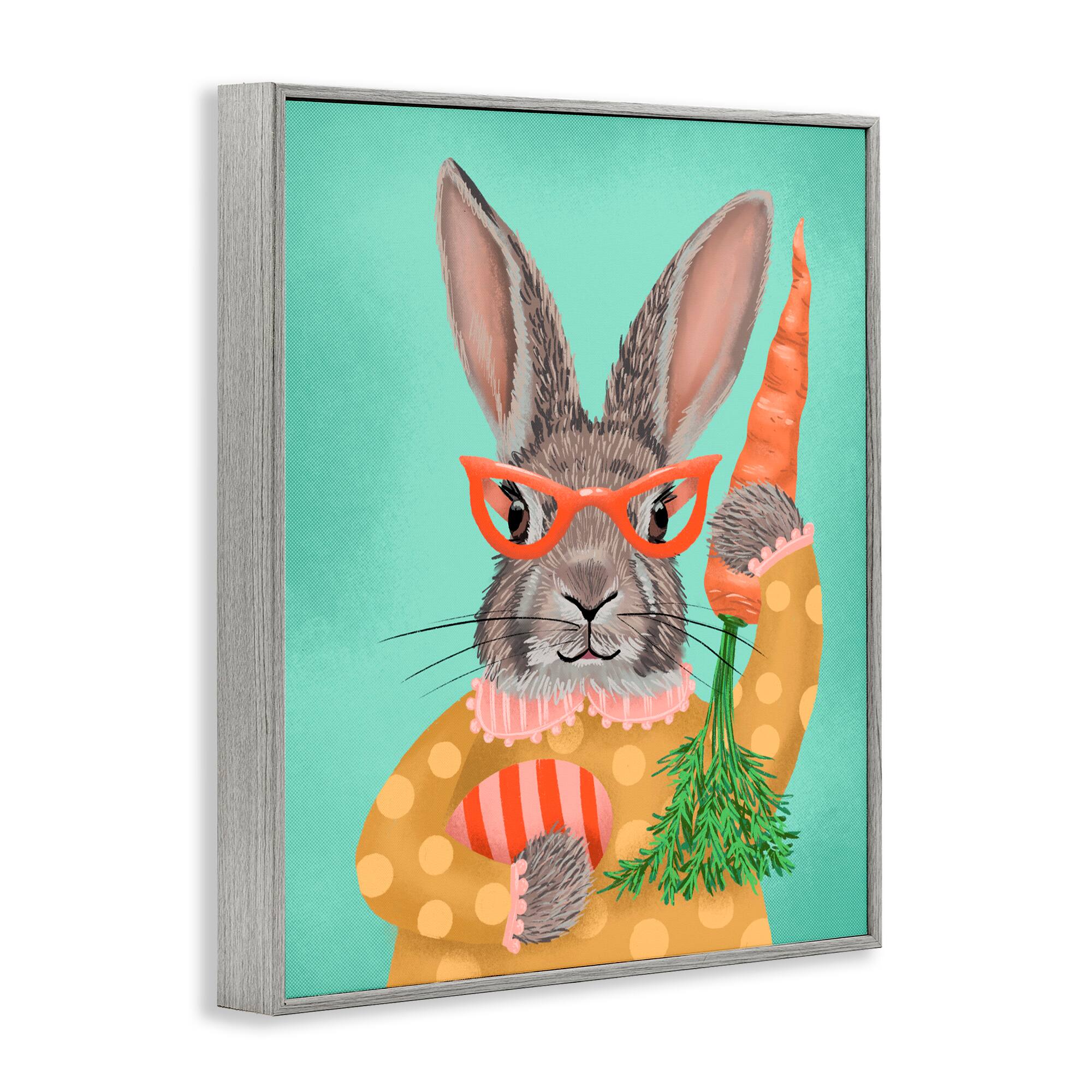 Stupell Industries Polka Dot Spring Rabbit Framed Giclée Wall Art