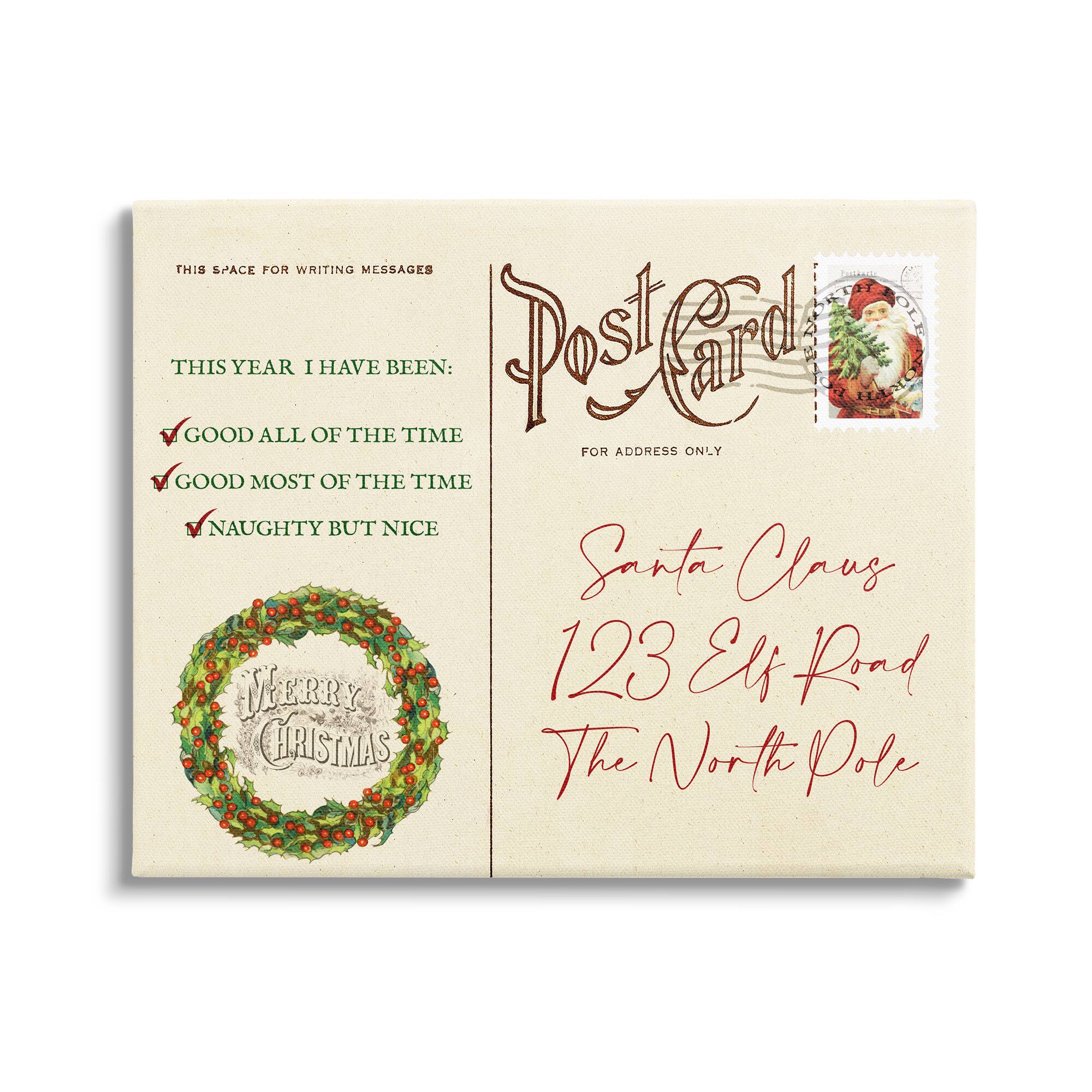Stupell Industries Merry Christmas Vintage Postcard Canvas Wall Art