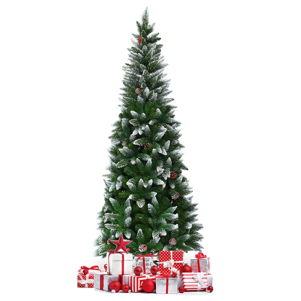 Costway 6ft. Unlit Snow Flocked Pencil Artificial Christmas Tree