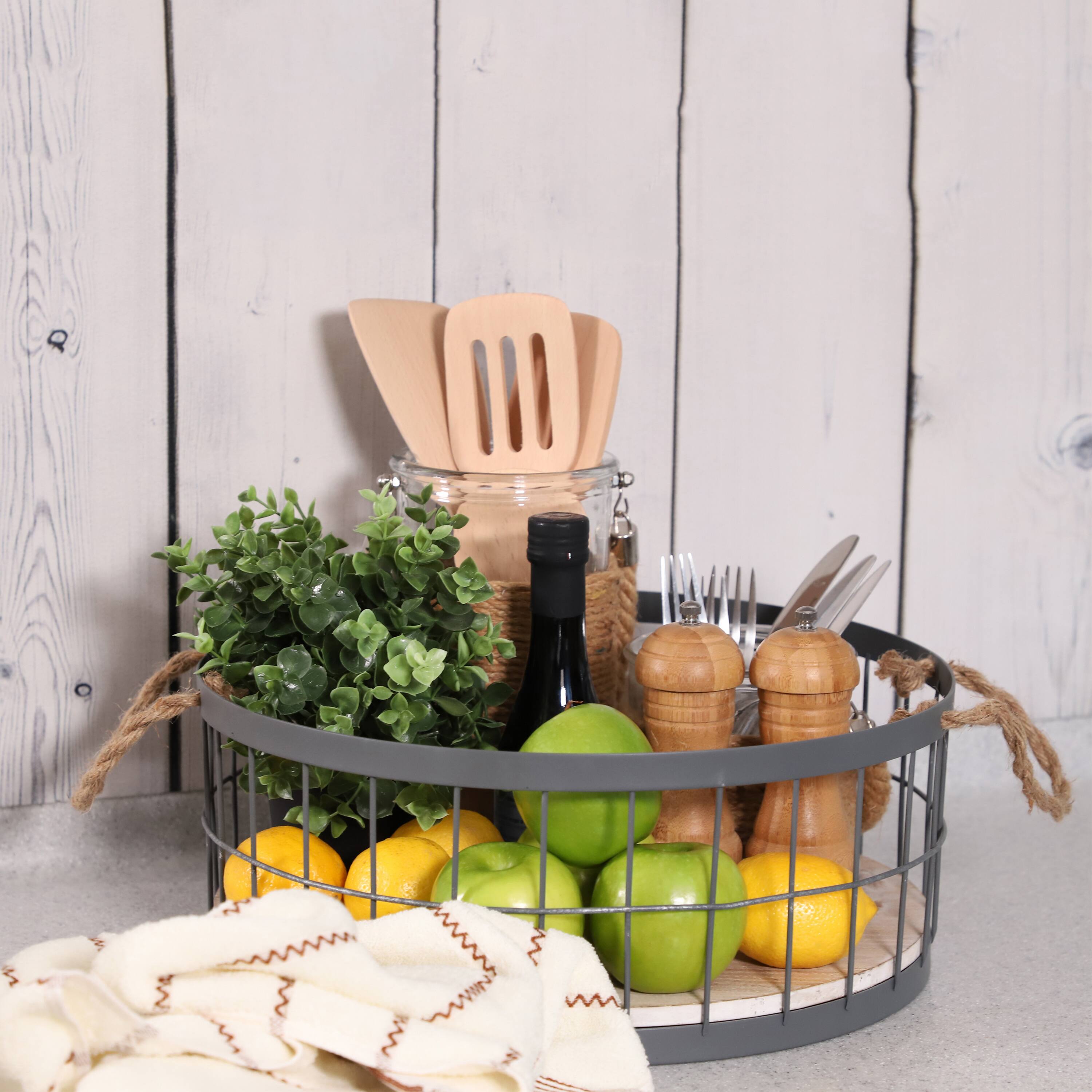 6 Packs: 2 ct. (12 total) 15" Wire Baskets with Wooden Base & Handles
