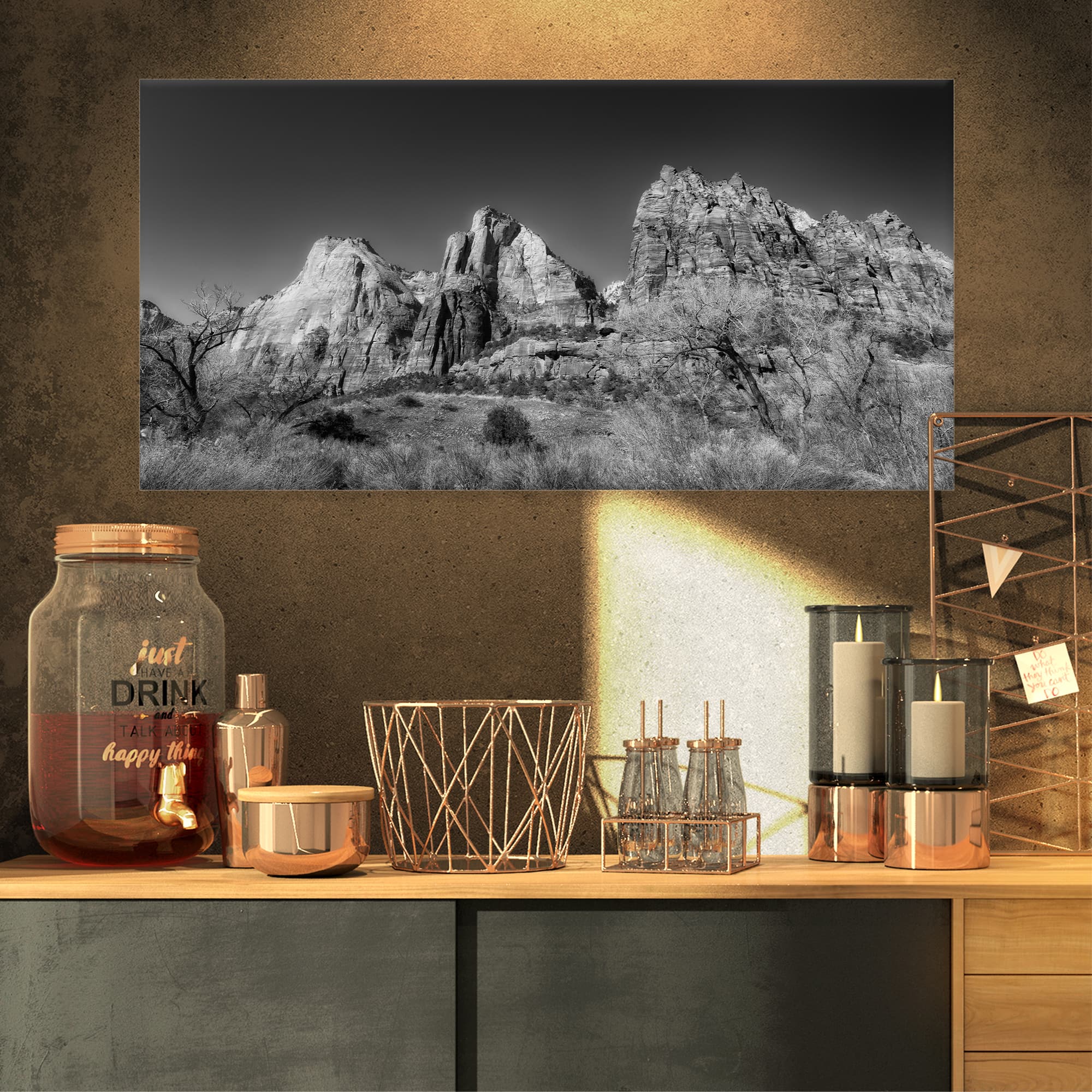 Designart - Rising Red Rocks Black and White