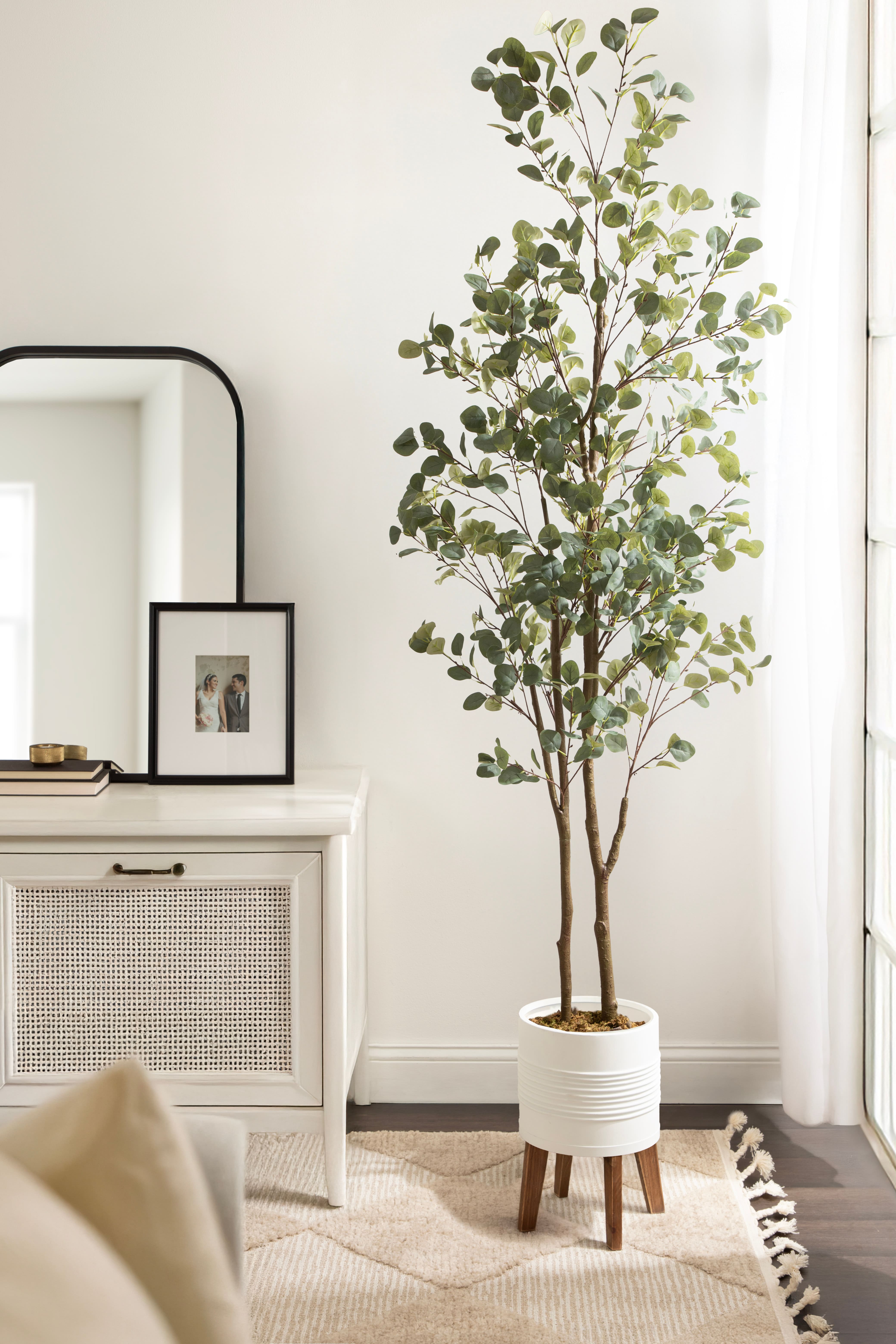 Kate and Laurel 8ft. Green Eudora Faux Eucalyptus Tree in Planter
