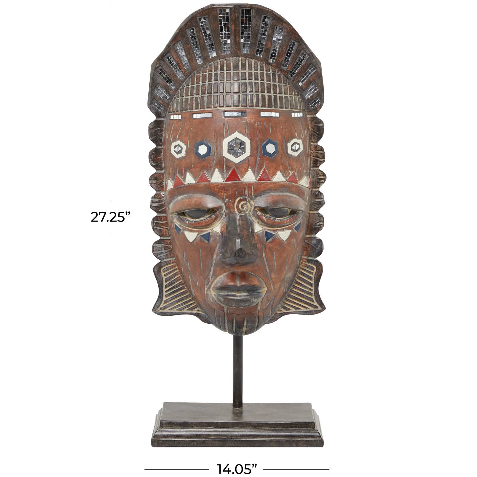 2ft. Brown Polystone Primitive African Mask Sculpture