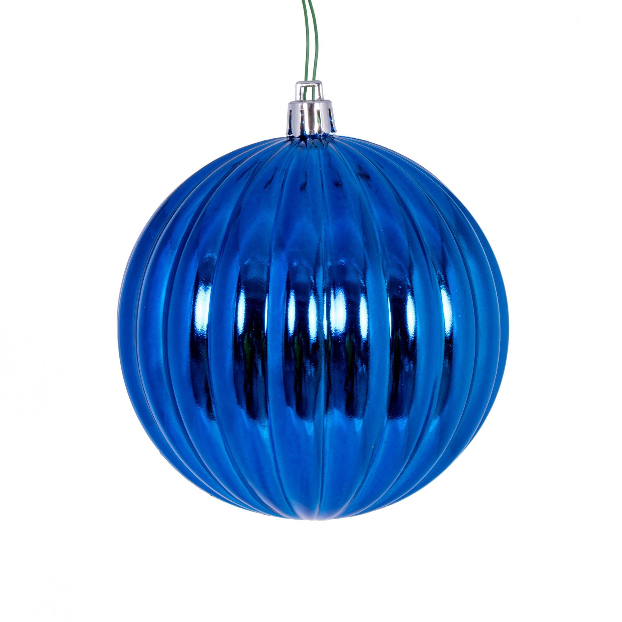 Vickerman 4" Blue Shiny Lined Ball Ornaments, 6ct.