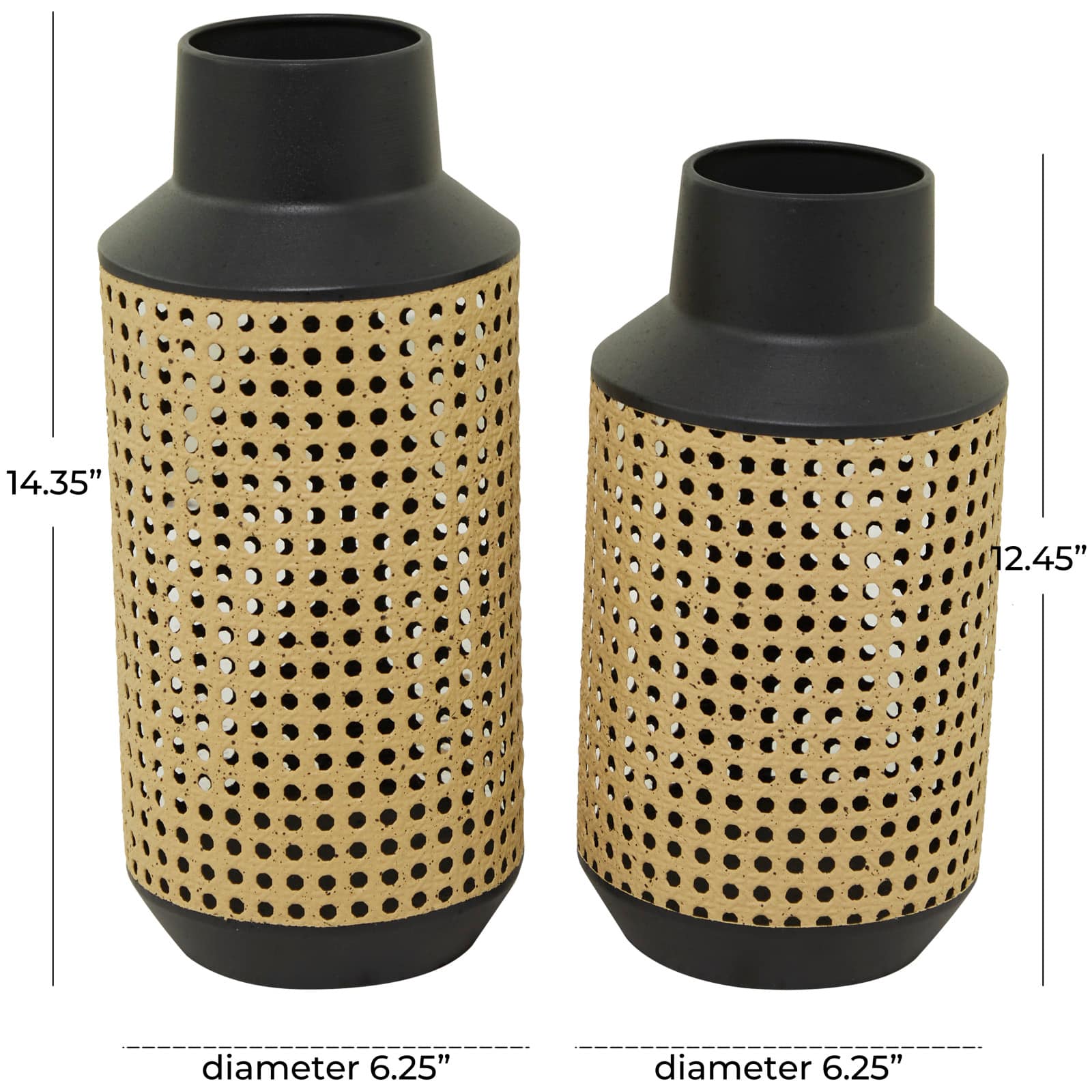 Brown Metal Open Weaved Inspired Vase Set of 2 14", 12"