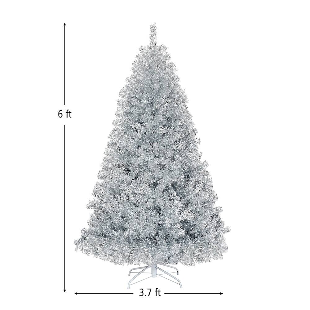 Costway 6ft. Unlit Artificial Silver Tinsel Hinged Christmas Tree with Metal Stand
