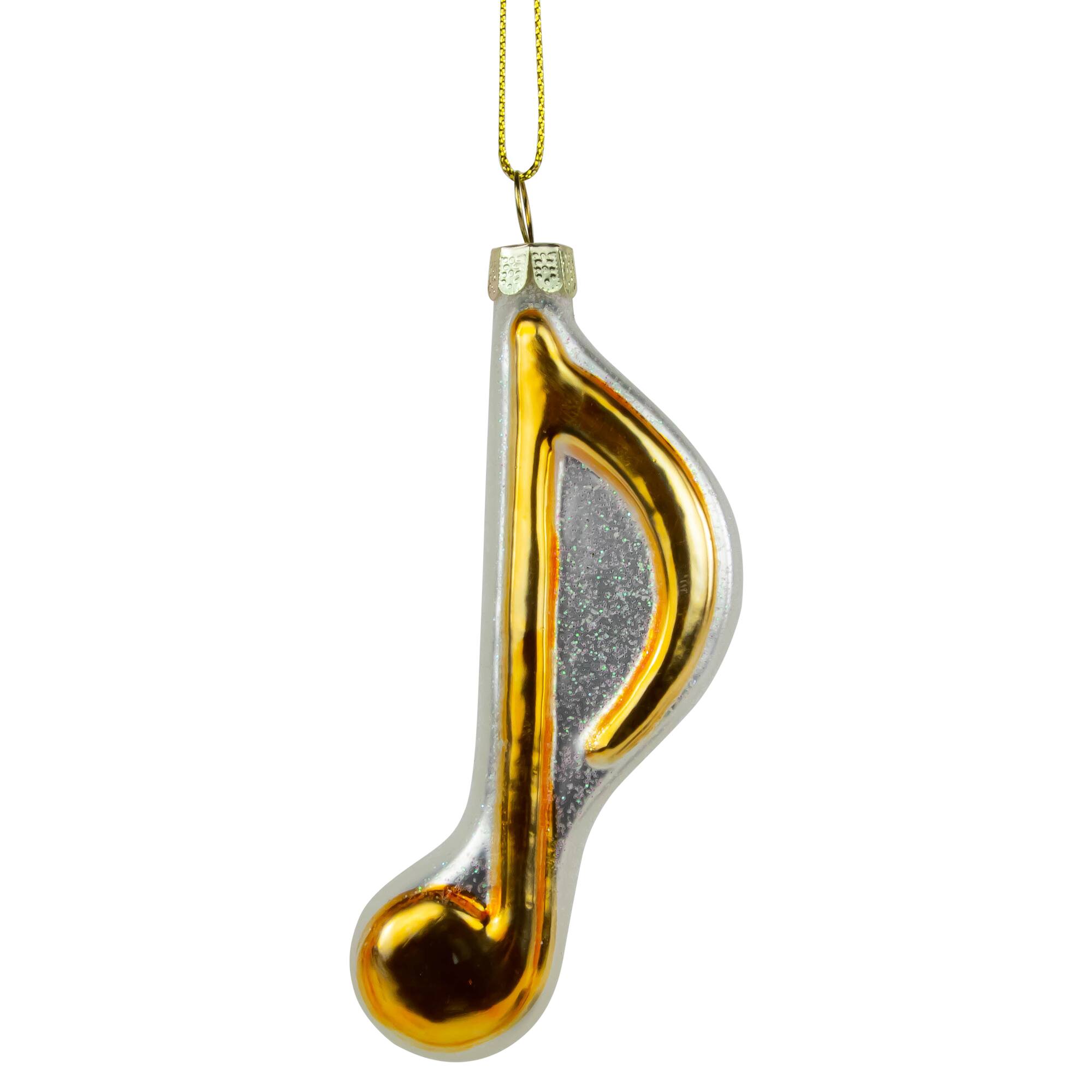 Gold & White Sixteenth Note Music Symbol Glass Ornament