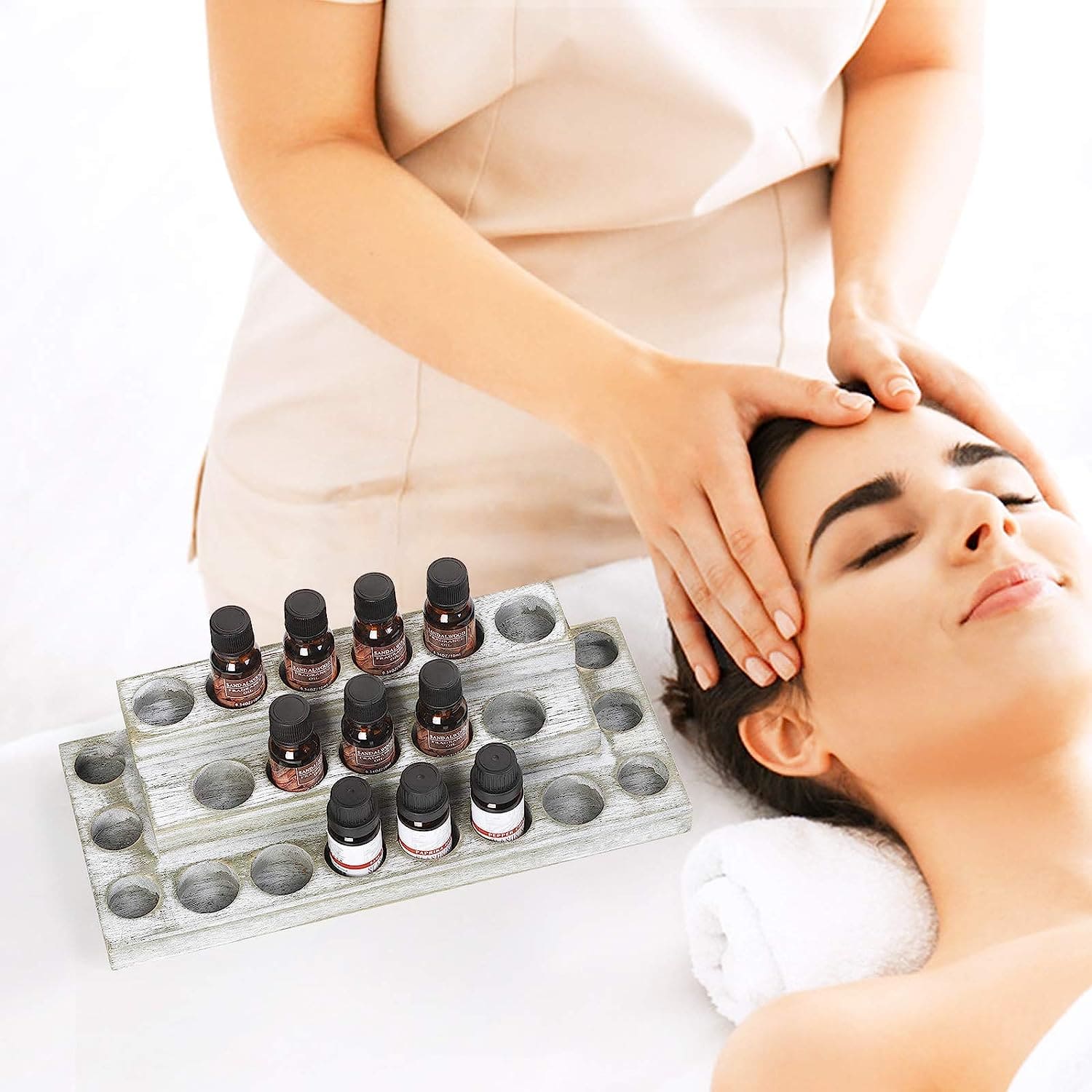 NEX™ 4-Tier Whitewash Essential Oils Storage Rack for 3mL to 20mL Bottles