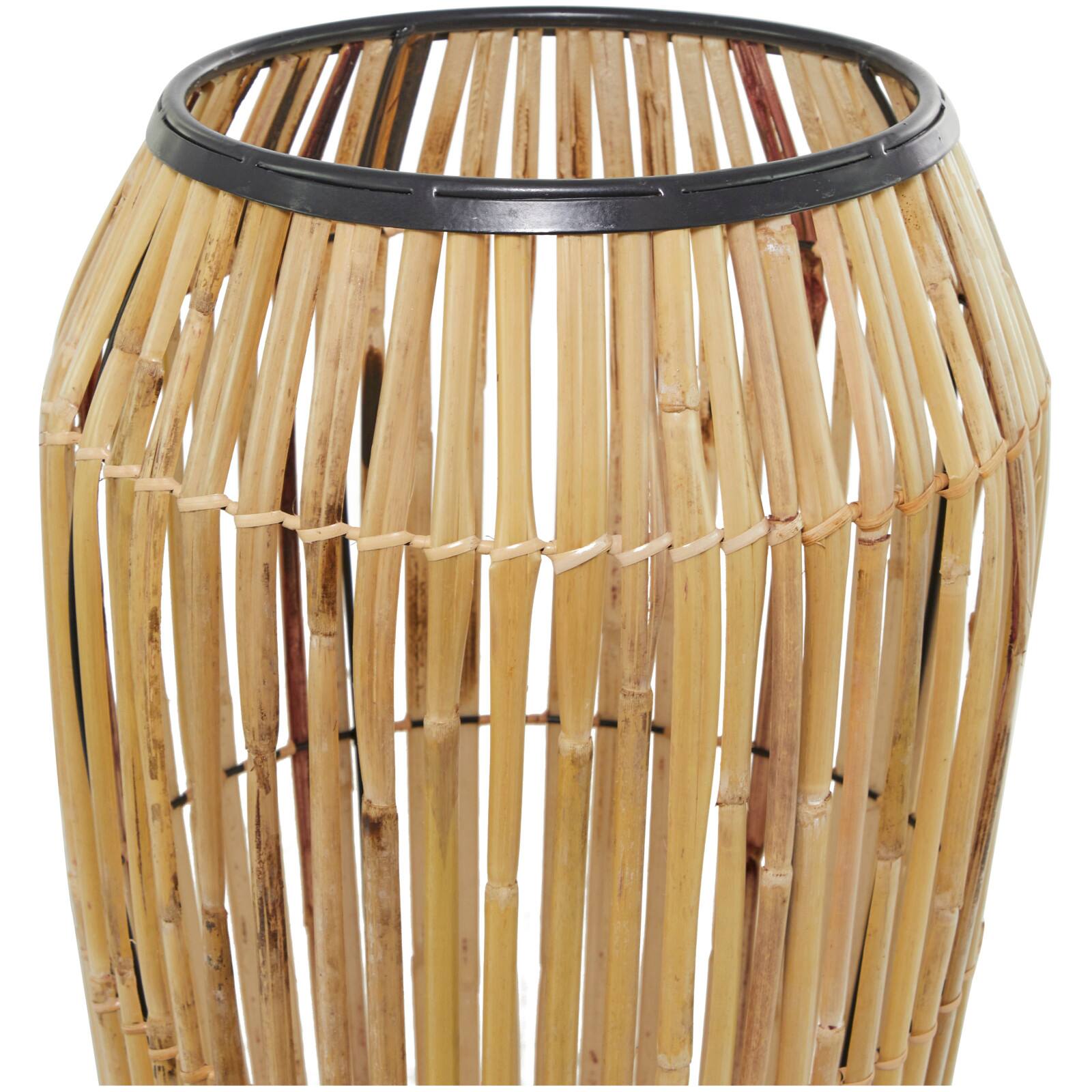 Brown Wicker Handmade Slatted Frame Vase with Black Metal Accents