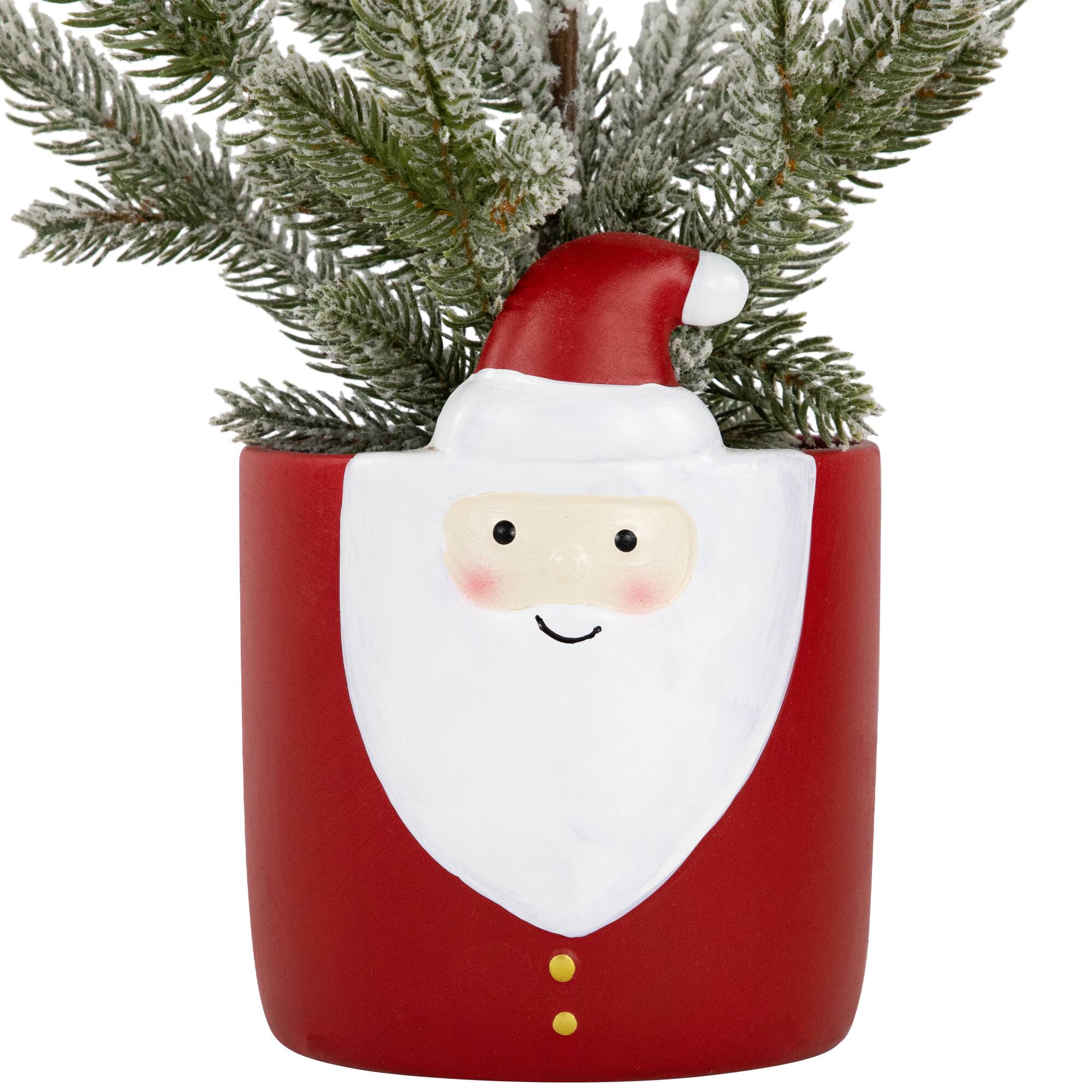 14.75" Unlit Petite Artificial Christmas Tree in Santa Claus Ceramic Pot