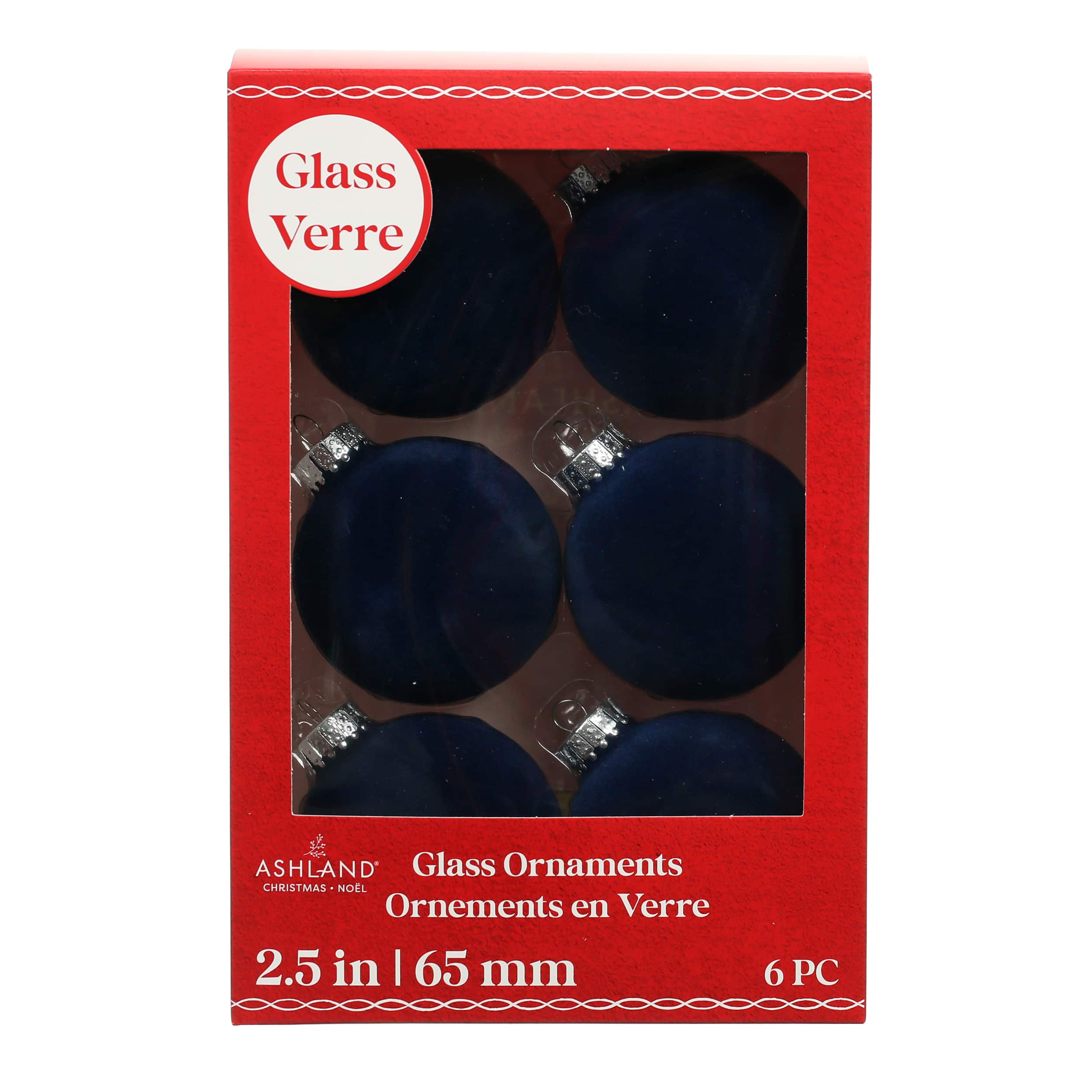 6 Pack 2.5&#x22; Flocked Glass Ball Ornaments by Ashland&#xAE;