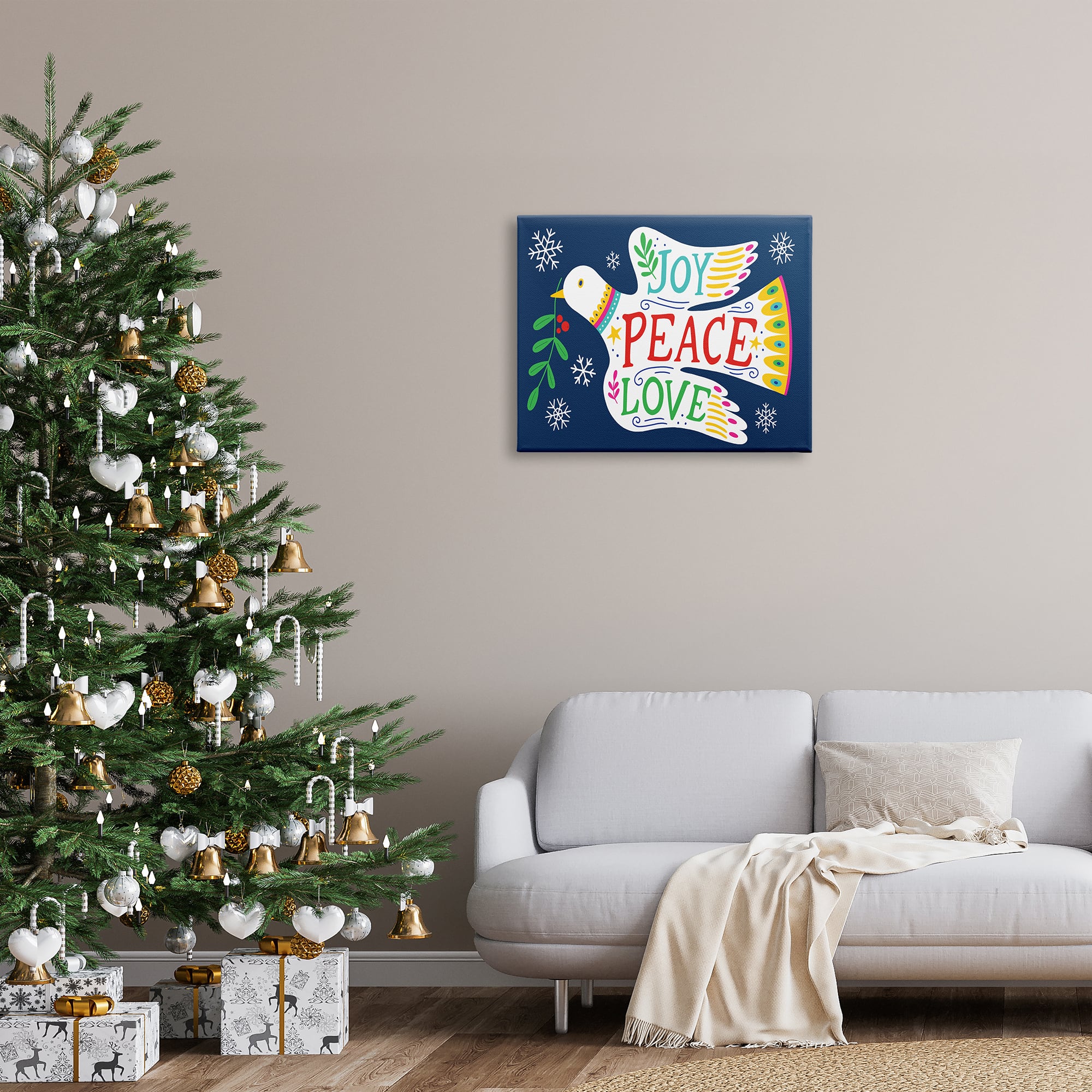 Stupell Industries Joy Peace Love Dove Holly Sprig Canvas Wall Art