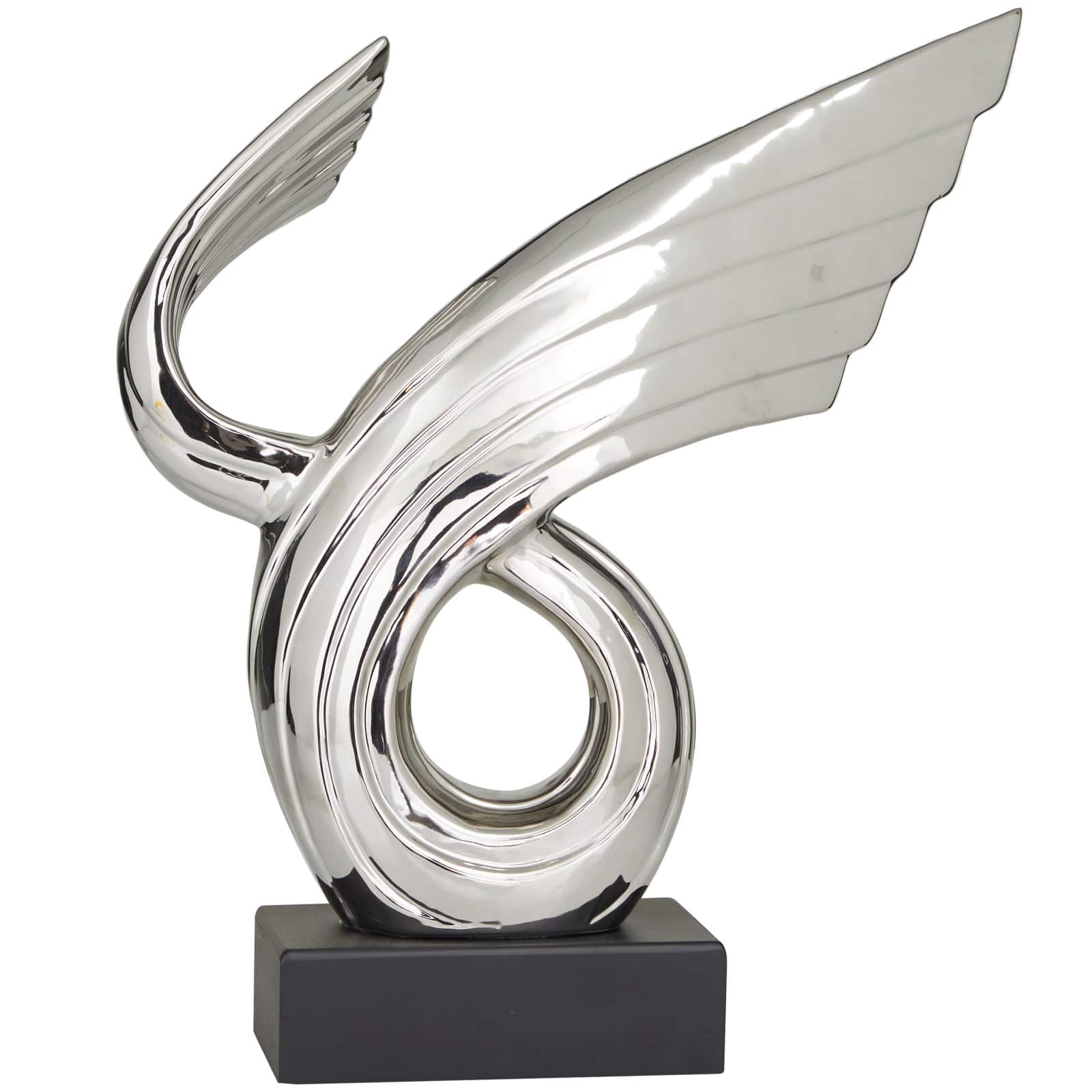 15" Porcelain Wing Abstract Sculpture with Black Base
