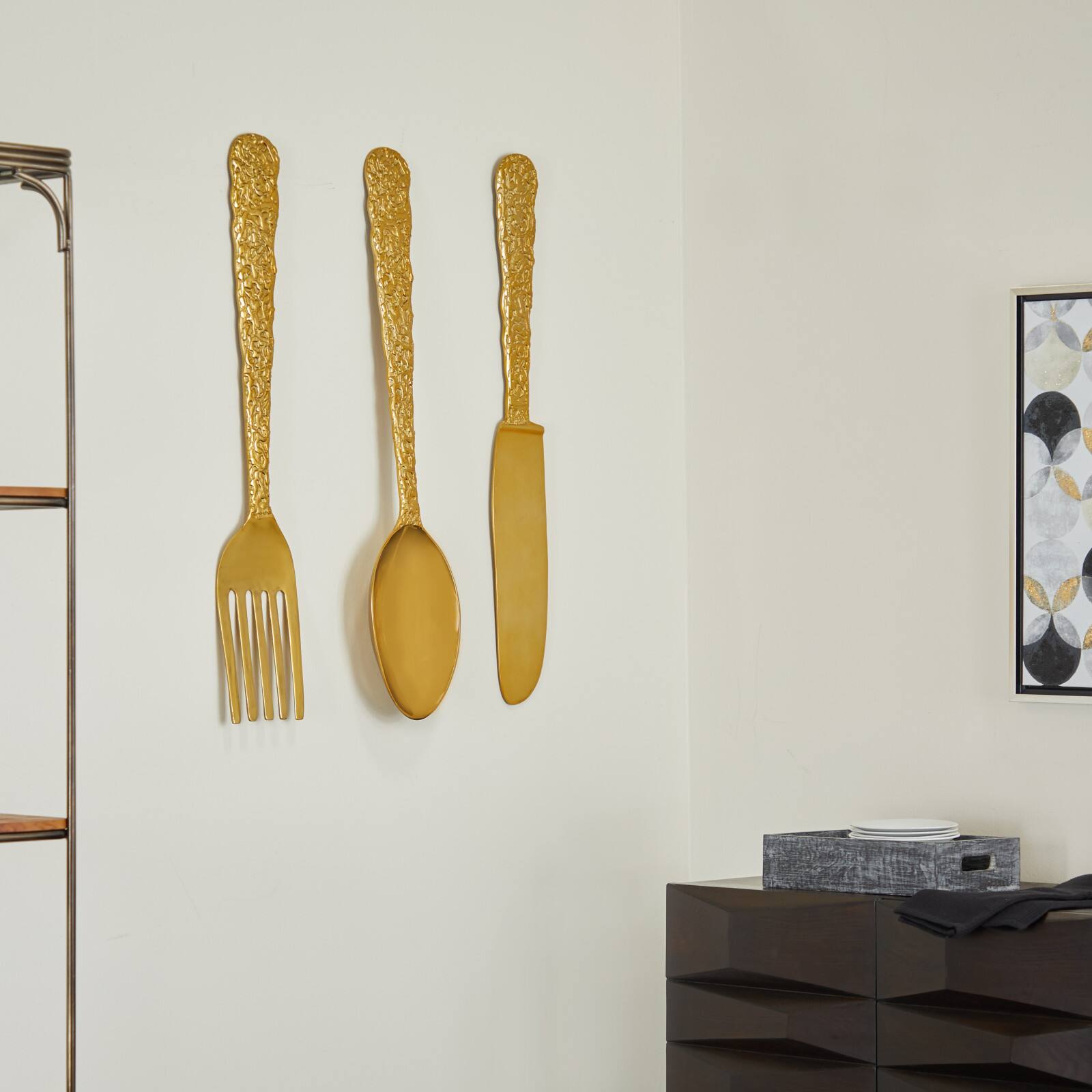 Set of 3 Gold Aluminum Glam Wall Decor, 5" x 33"