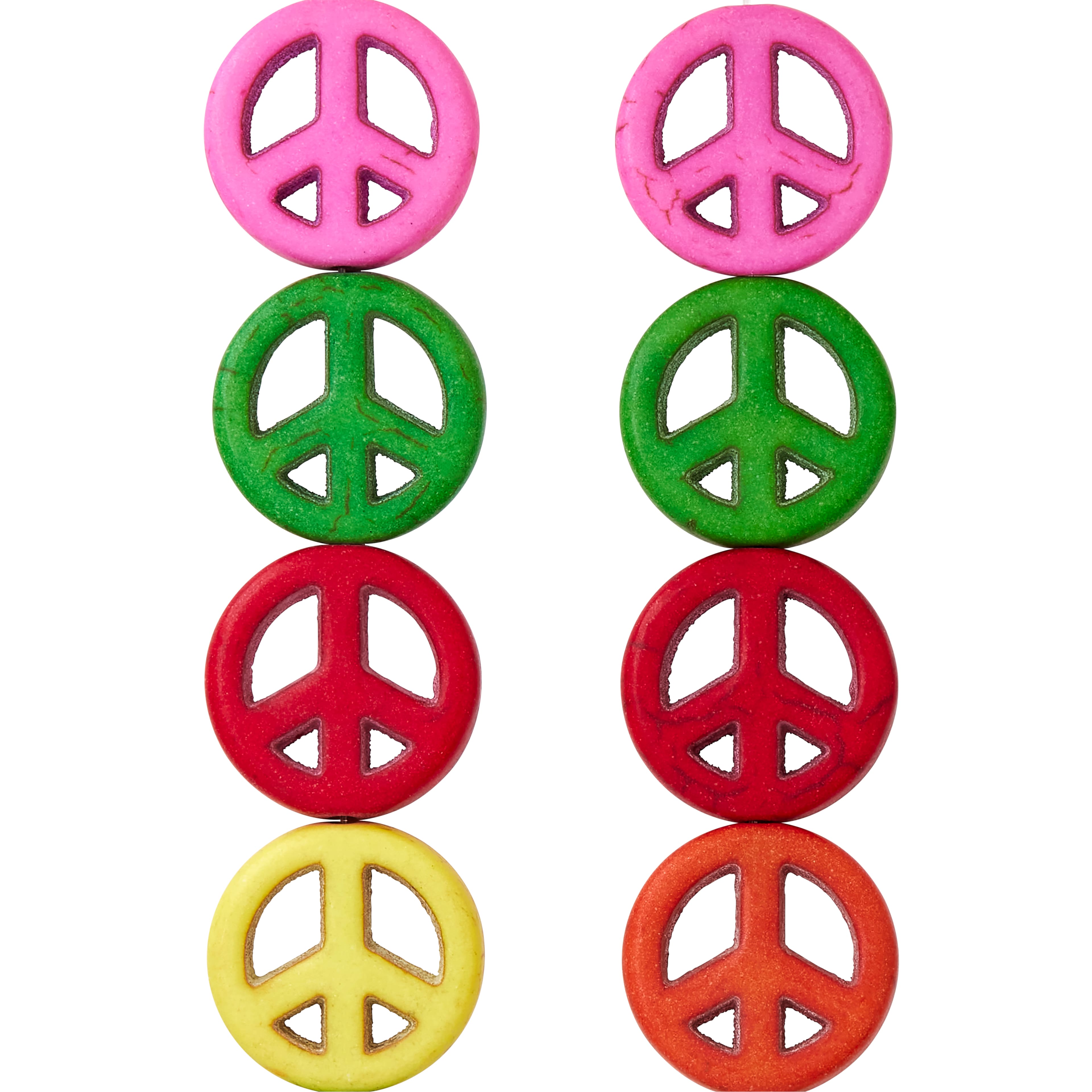 12 Pack: Multicolor Dyed Reconstituted Stone Peace Sign Beads, 15mm by Bead Landing™