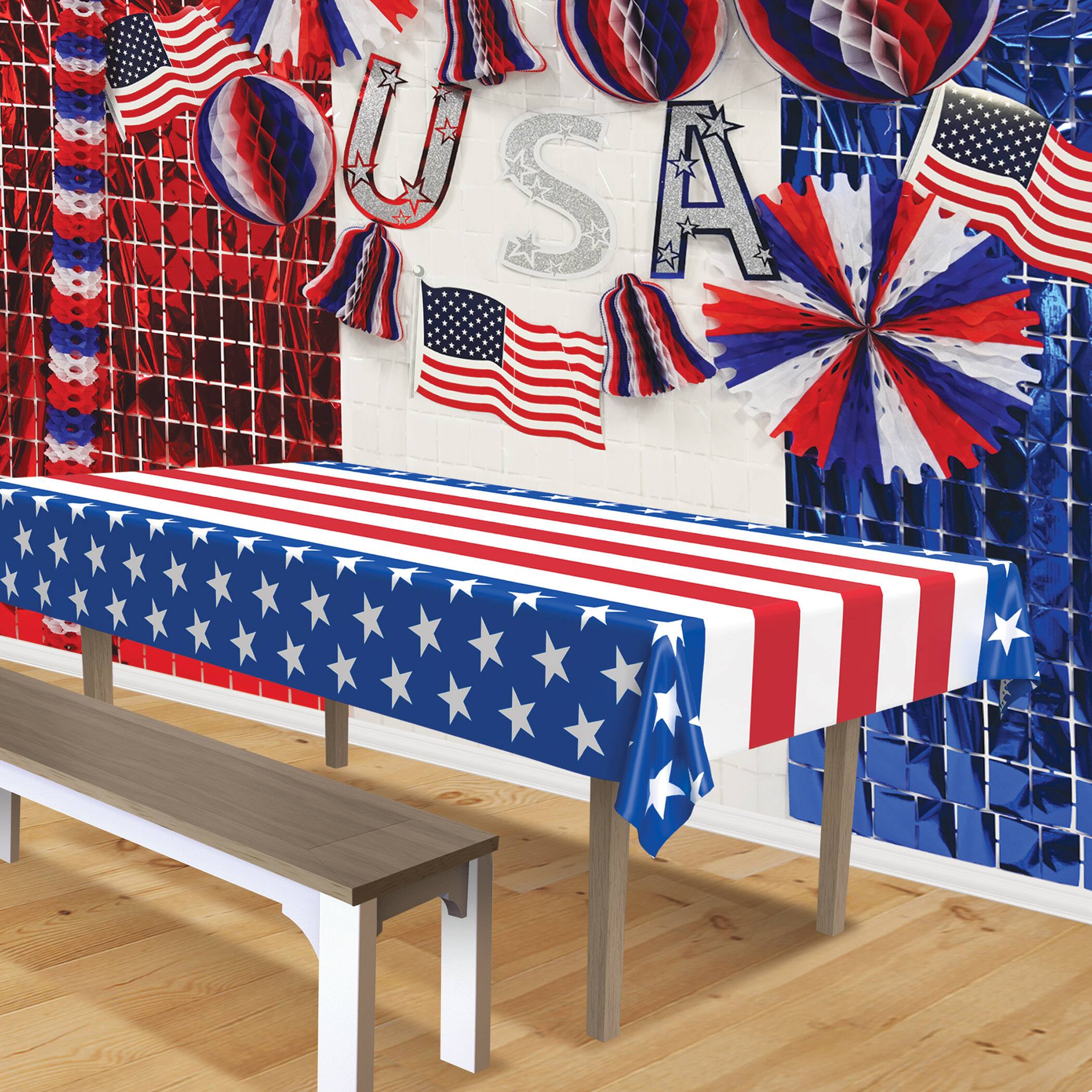 Beistle 54" x 108" Metallic Stars & Stripes Table Cover
